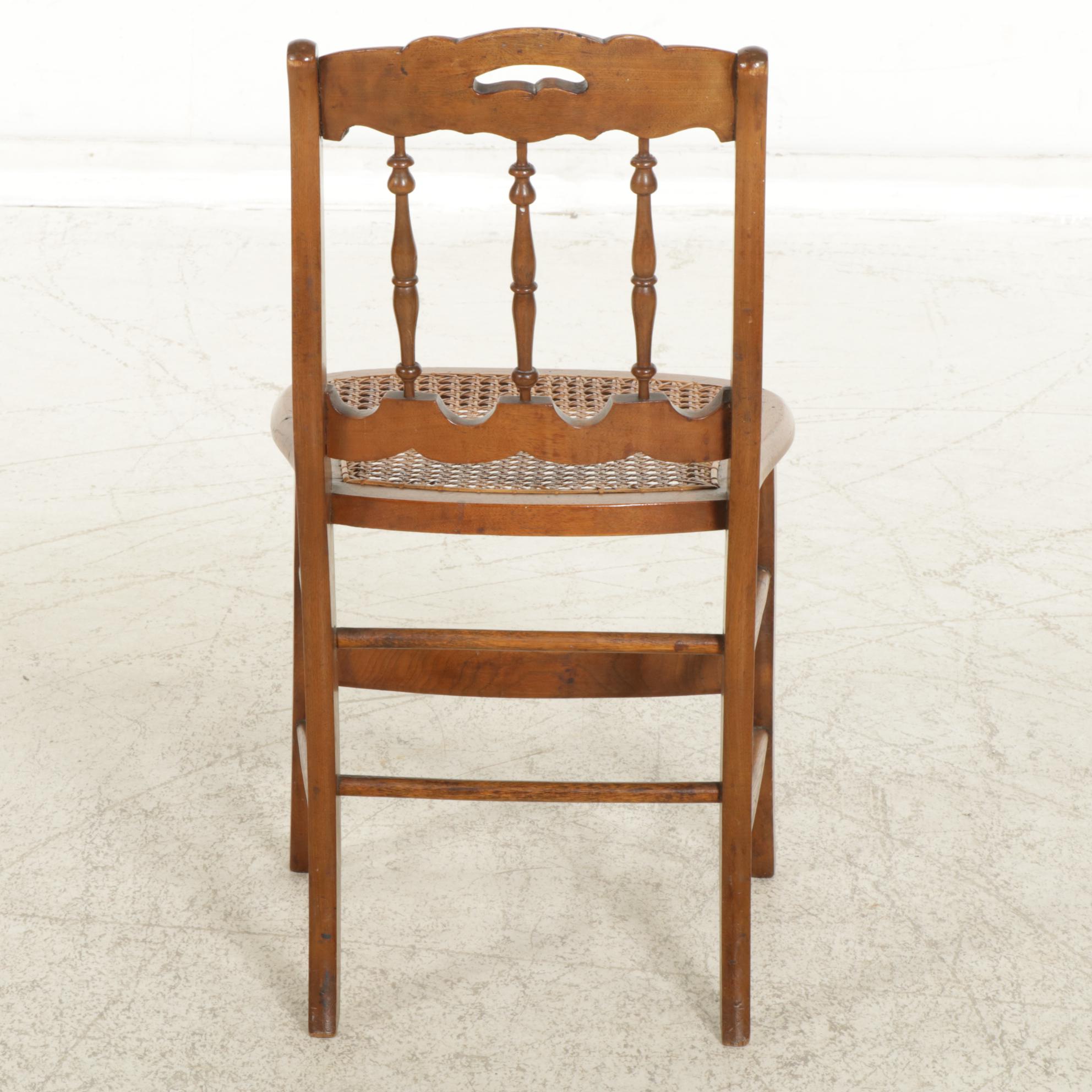 Victorian Walnut Cane Seat Spindle Back Side Chairs, Four, Early 20th Century