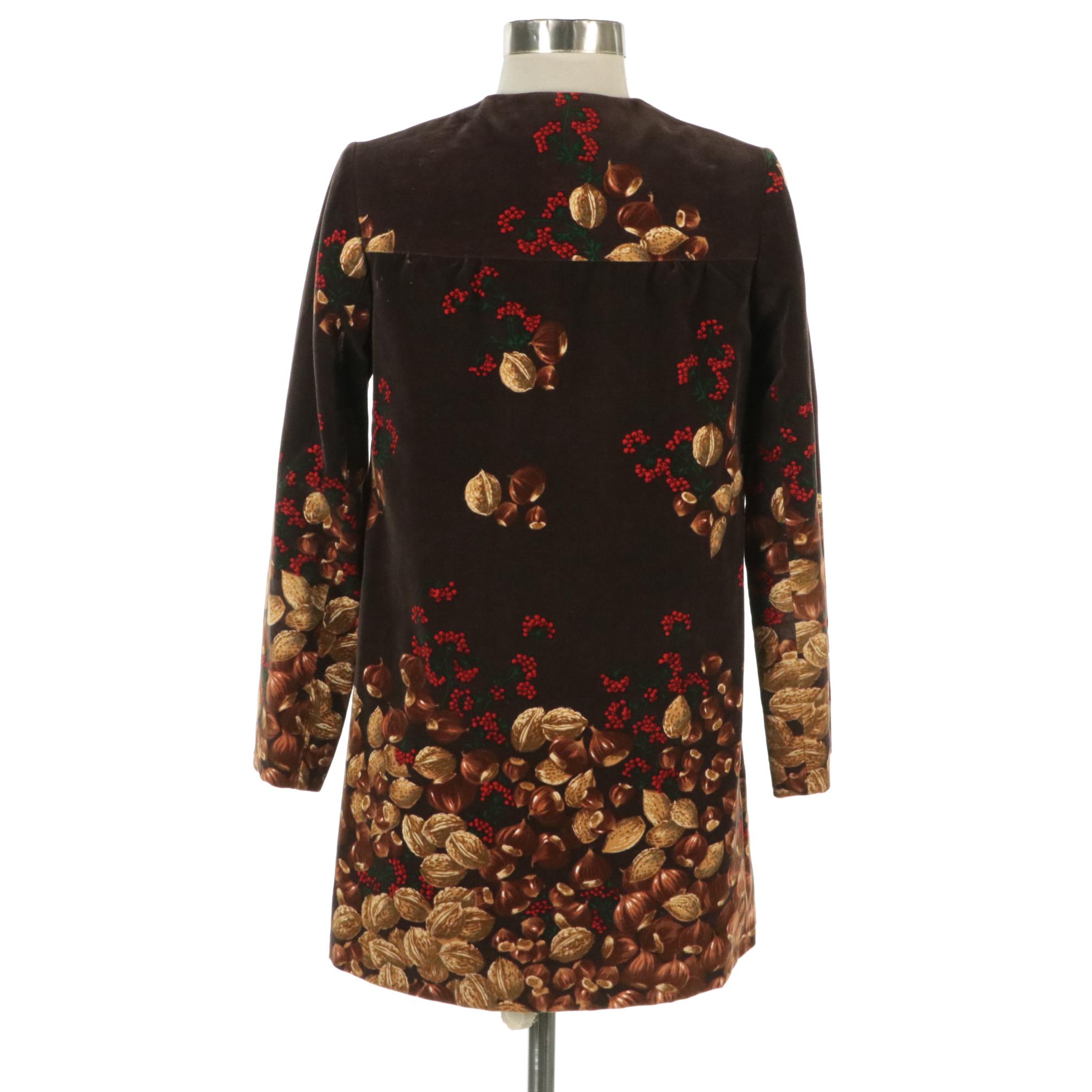 Valentino Vintage Swing Jacket in Acorn and Berry Printed Brown Velvet