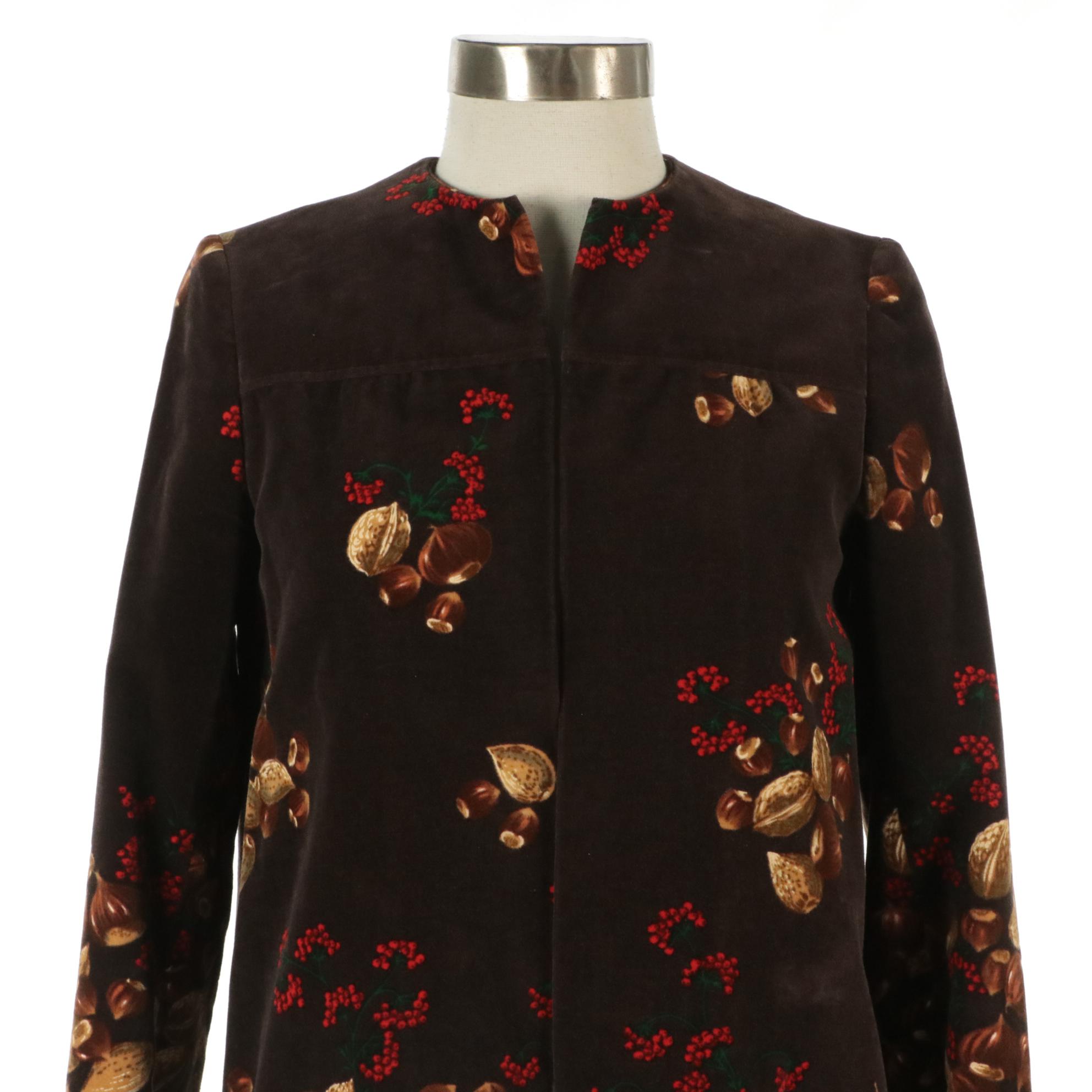 Valentino Vintage Swing Jacket in Acorn and Berry Printed Brown Velvet