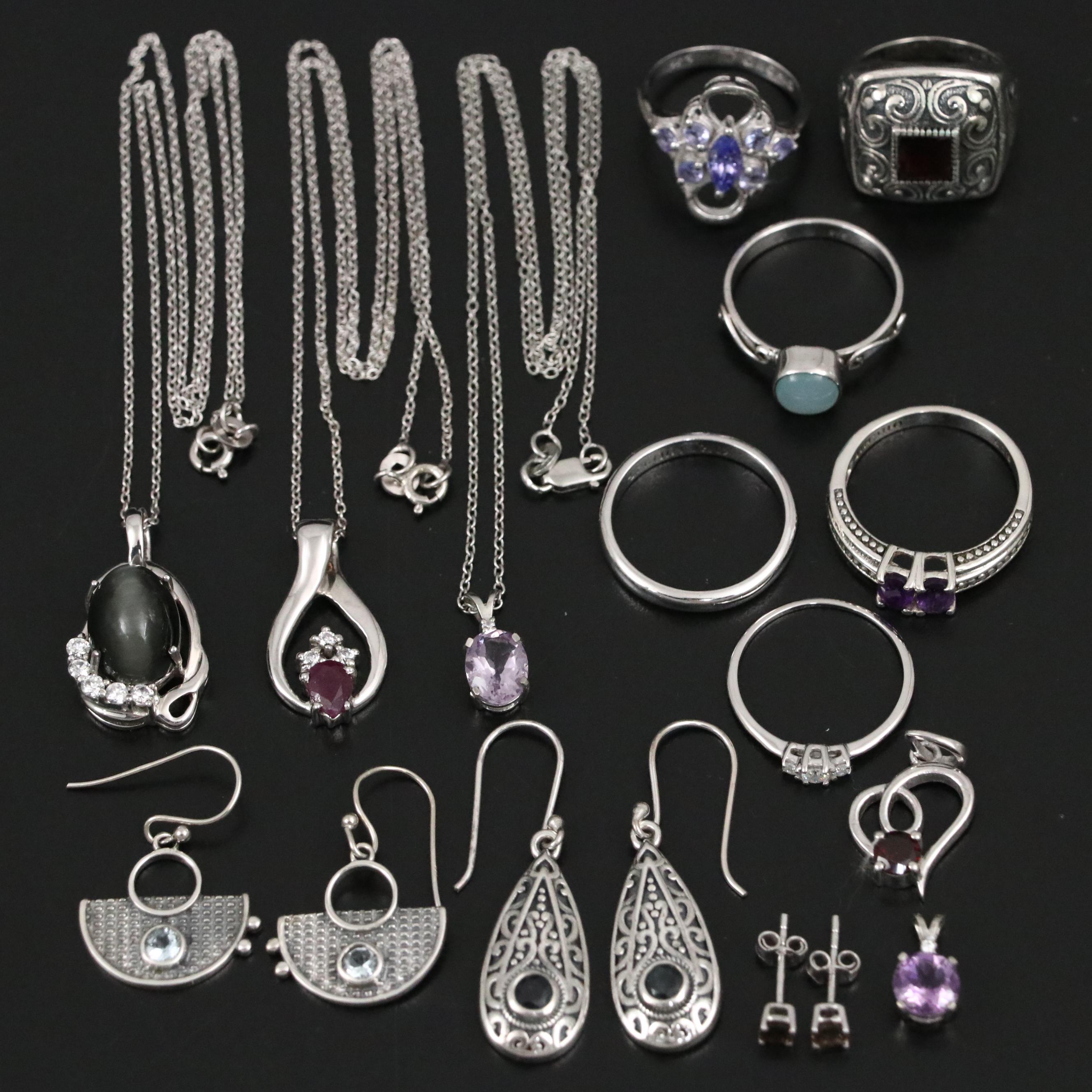 14 Assorted Sterling Silver Rings, Necklaces, Earrings, and Pendants