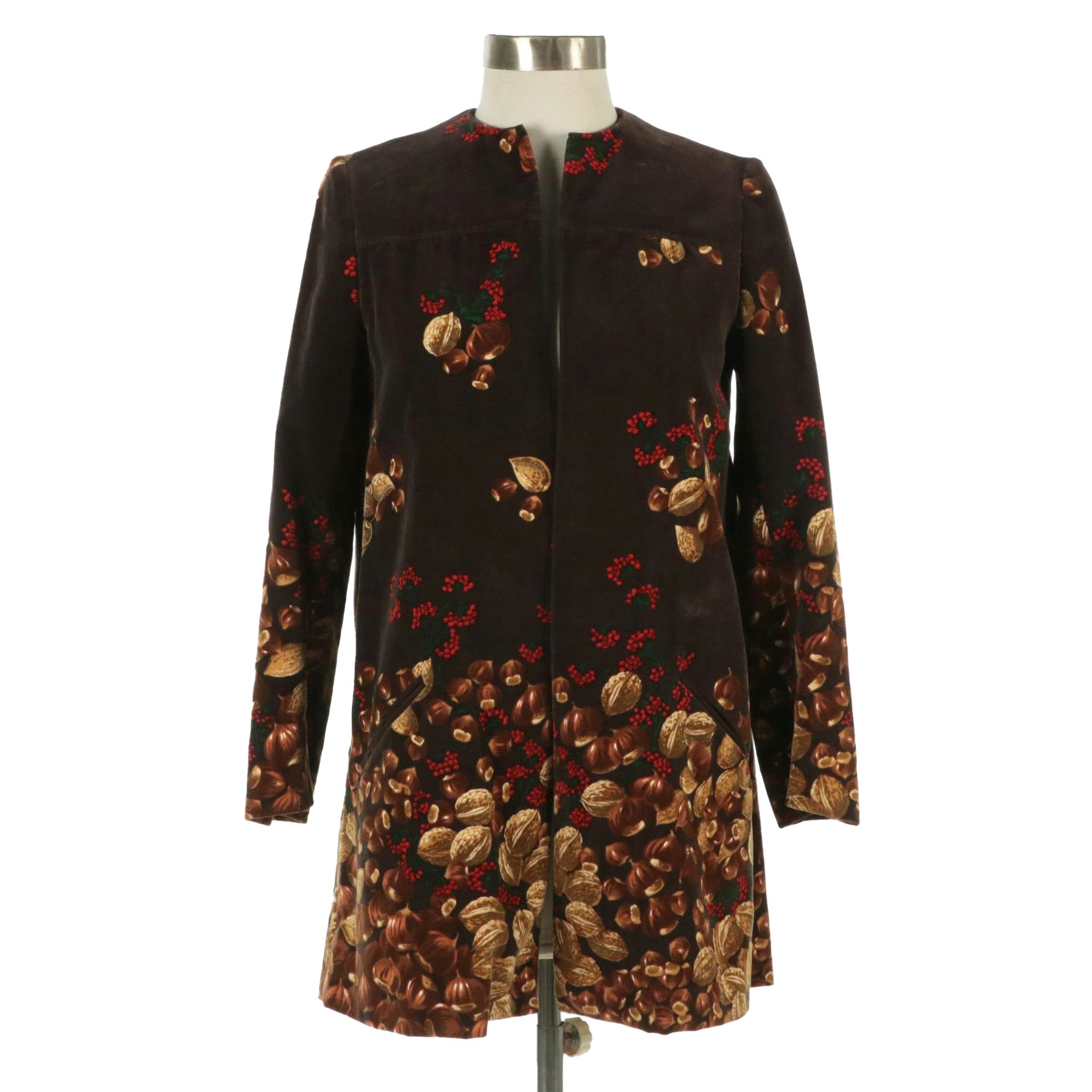 Valentino Vintage Swing Jacket in Acorn and Berry Printed Brown Velvet