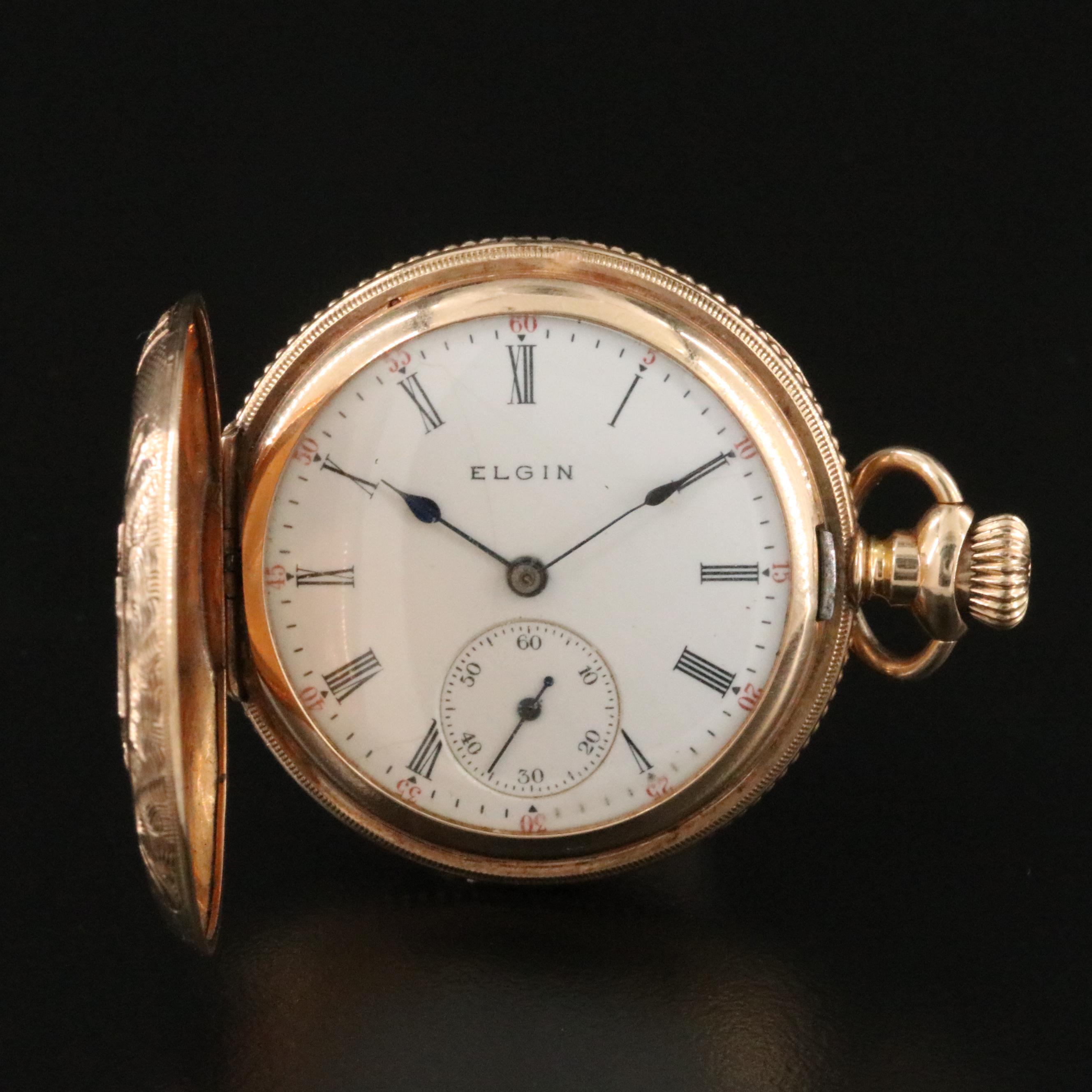 14K Multicolor Ornate Elgin Hunting Case Pocket Watch