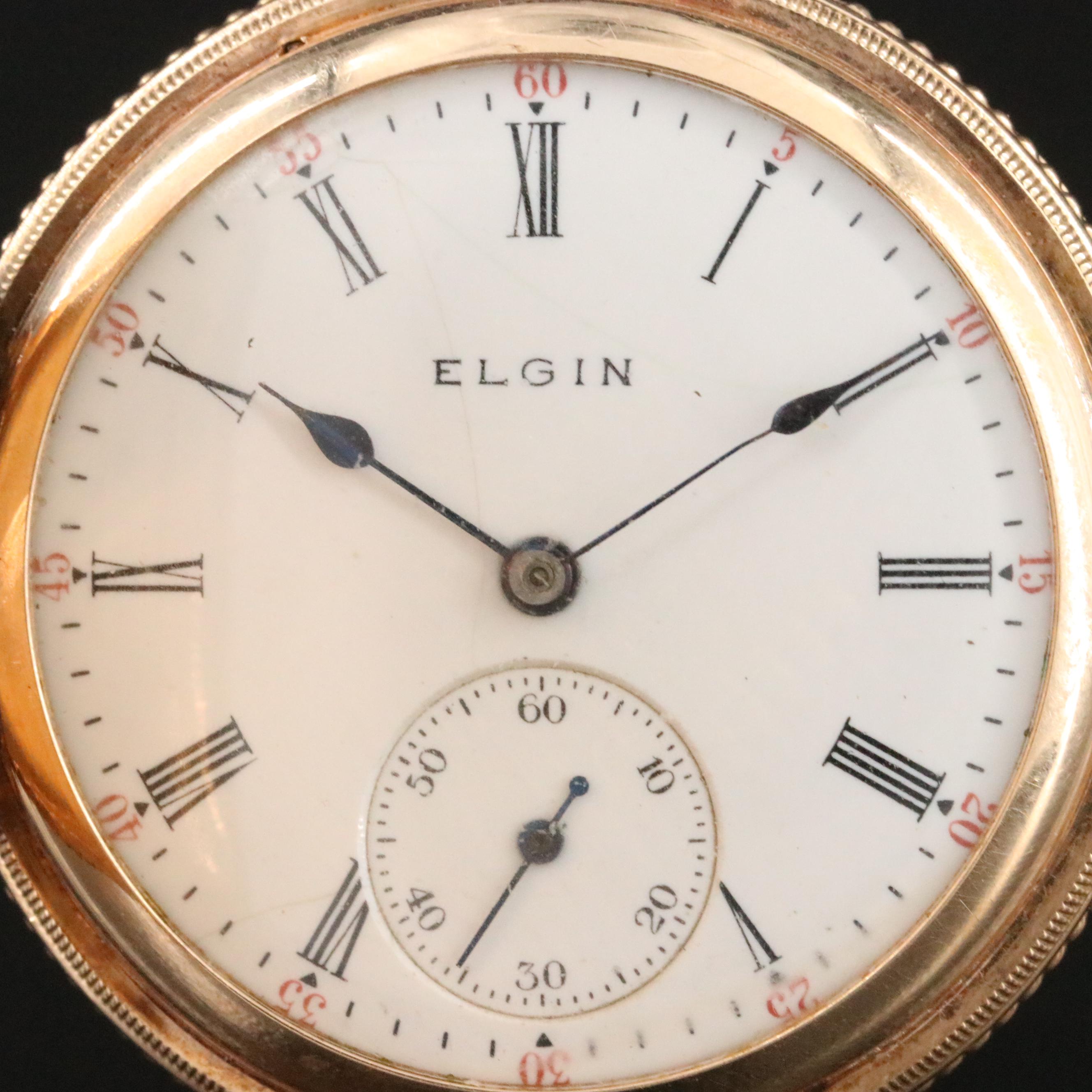 14K Multicolor Ornate Elgin Hunting Case Pocket Watch