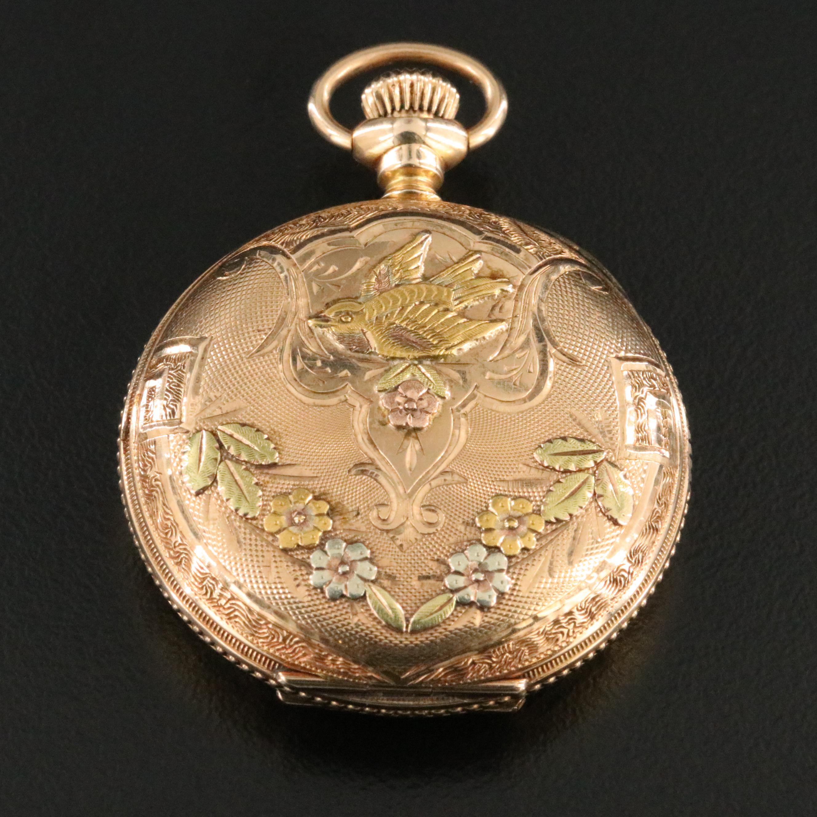 14K Multicolor Ornate Elgin Hunting Case Pocket Watch