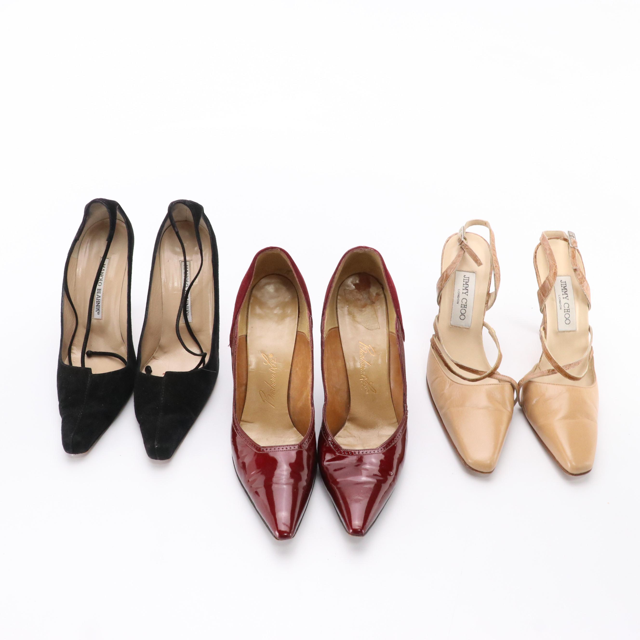 Jimmy Choo Leather Slingback Pumps, Manolo Blahnik Suede Ankle Strap Heels, More