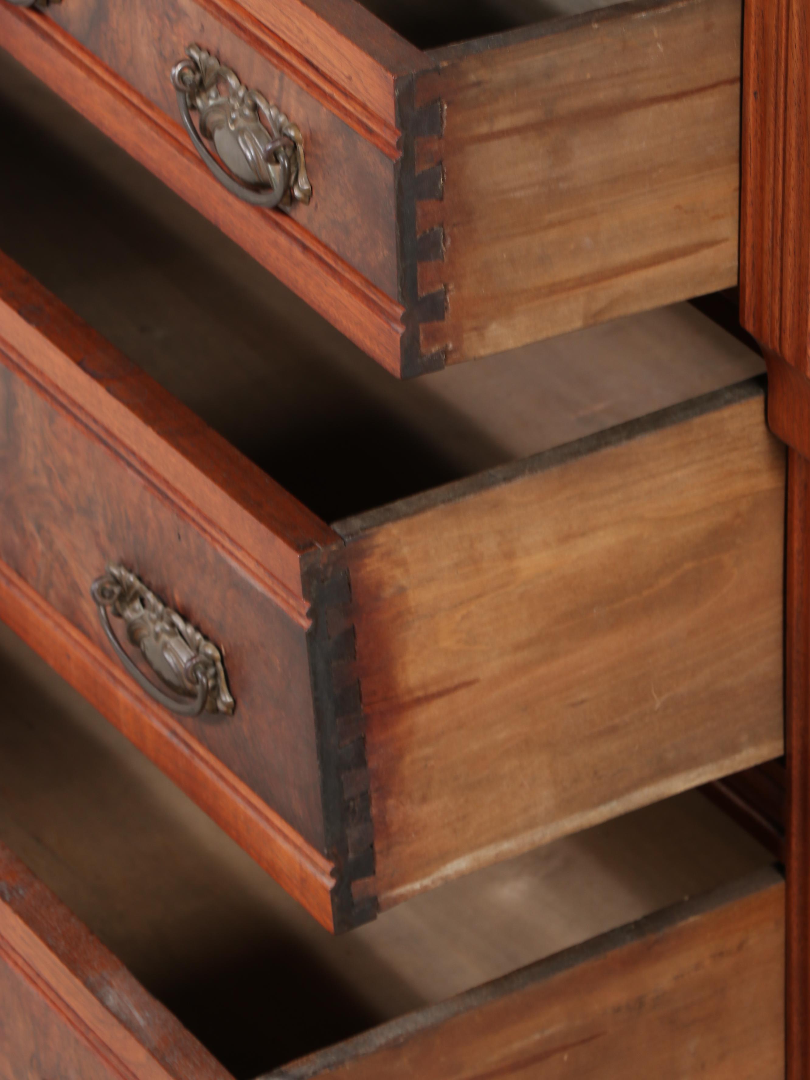 Victorian Walnut, Burl Walnut, and Marble Top Four-Drawer Chest