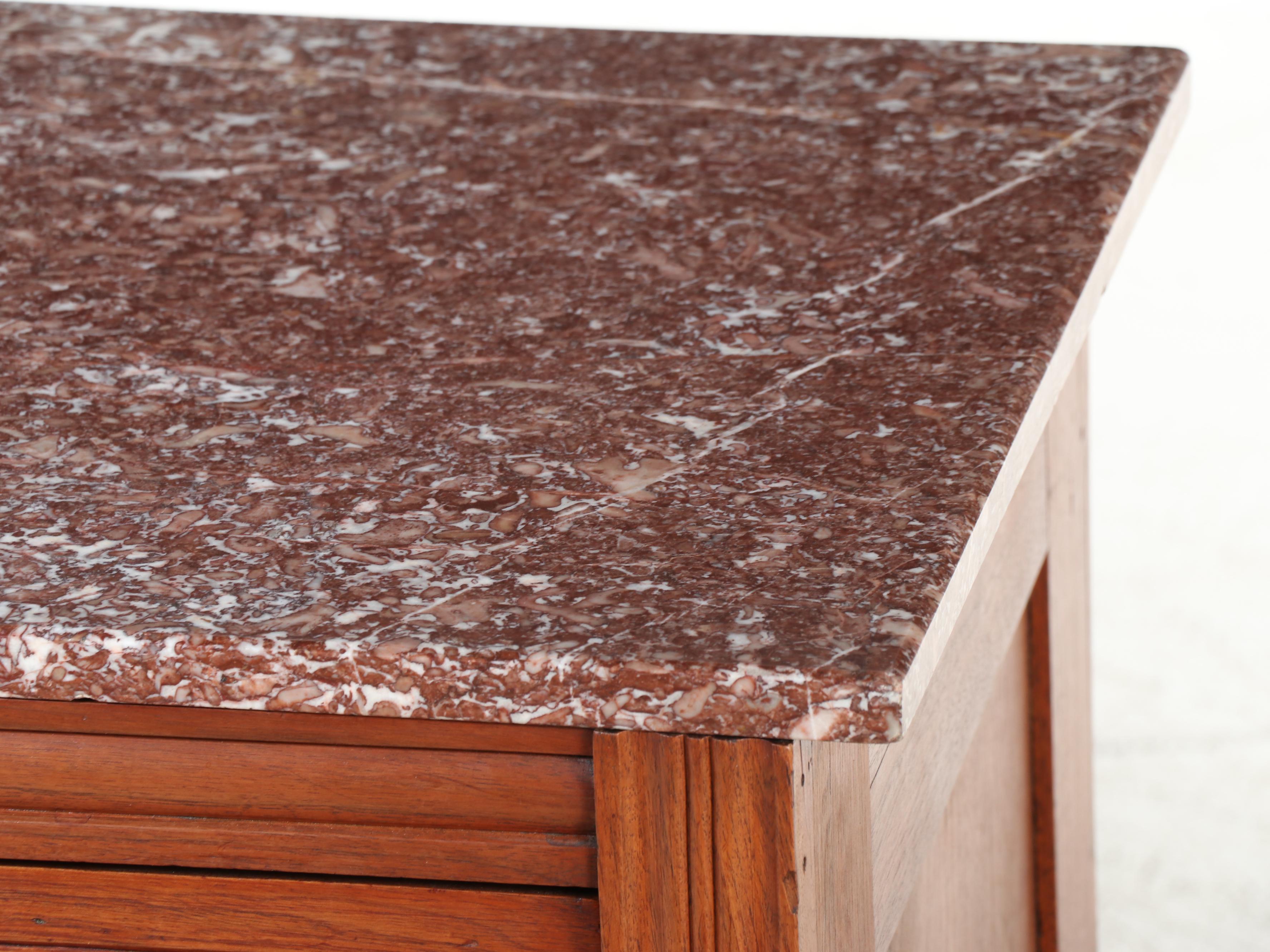 Victorian Walnut, Burl Walnut, and Marble Top Four-Drawer Chest