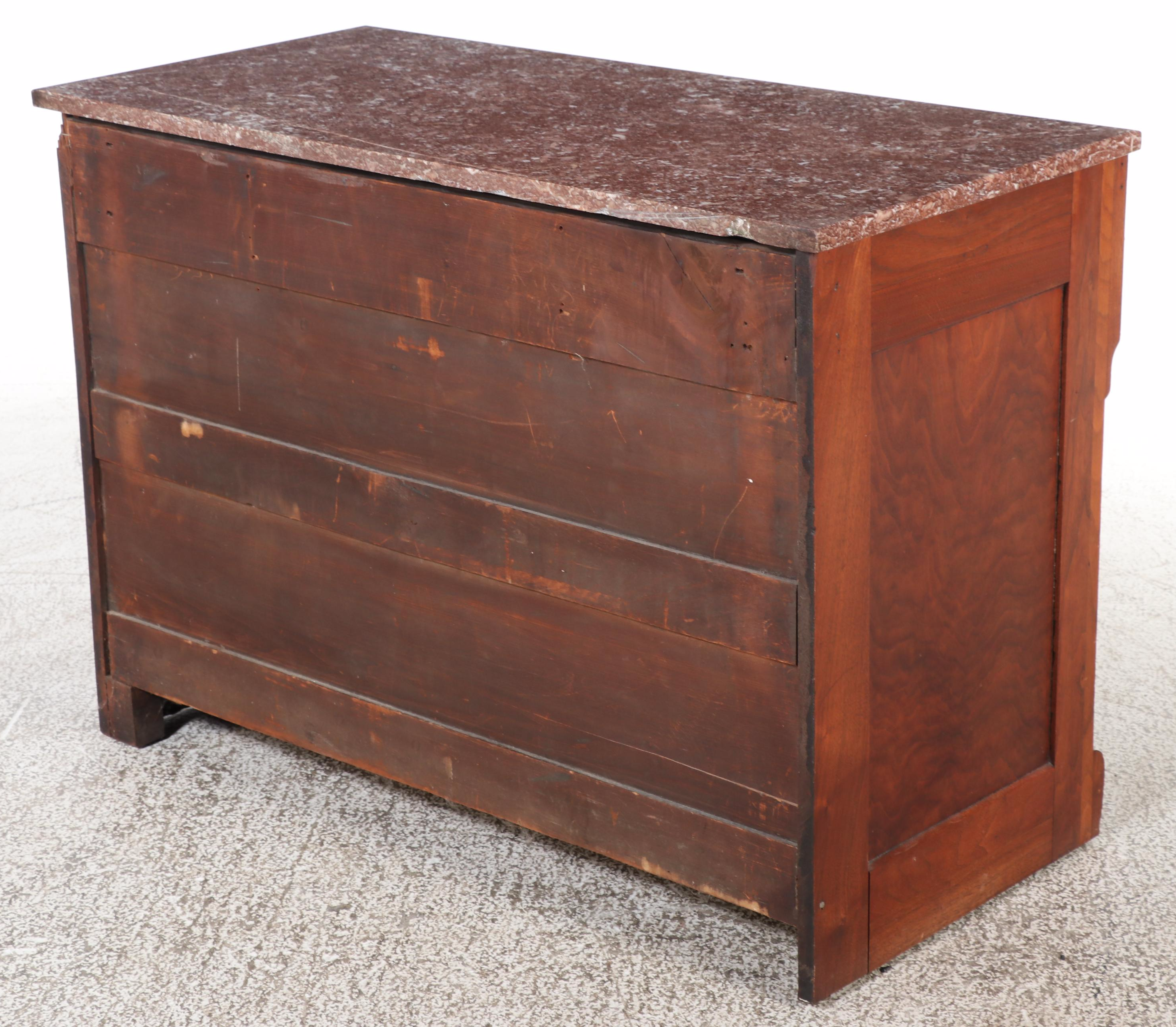 Victorian Walnut, Burl Walnut, and Marble Top Four-Drawer Chest