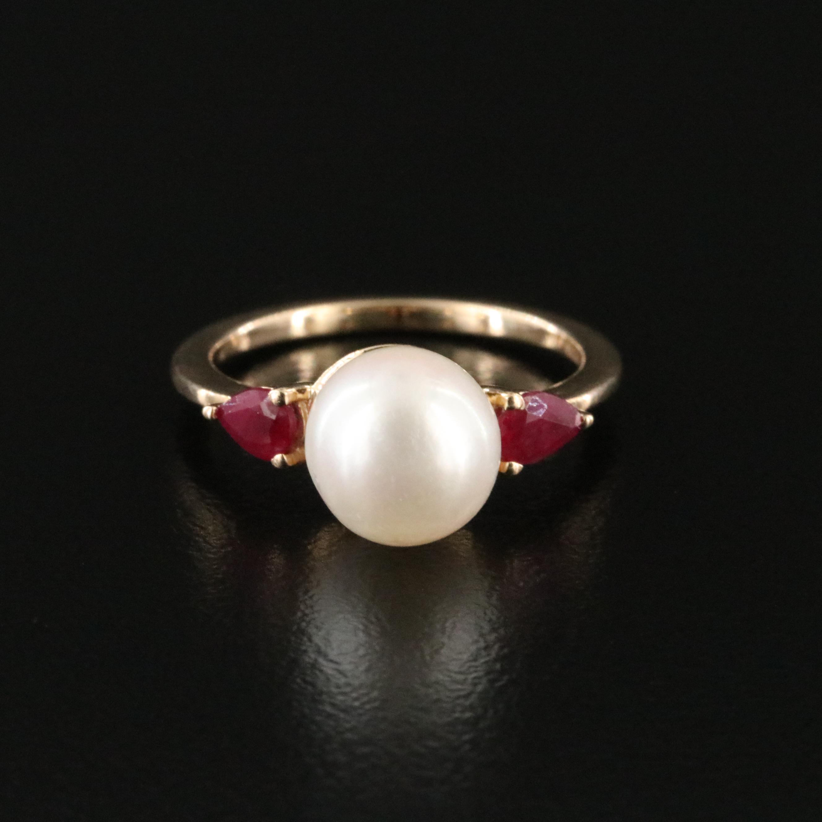 14K Pearl and Ruby Ring