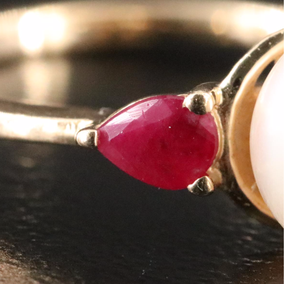 14K Pearl and Ruby Ring