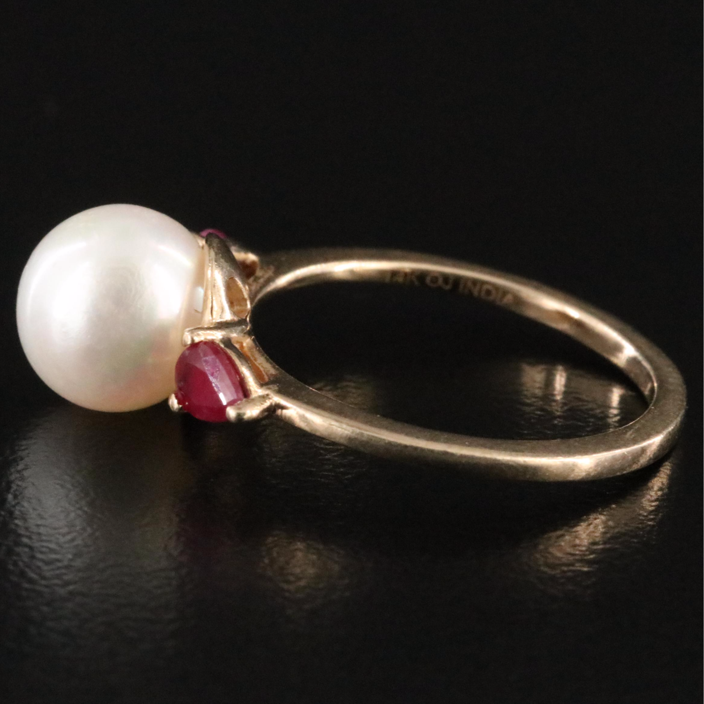 14K Pearl and Ruby Ring
