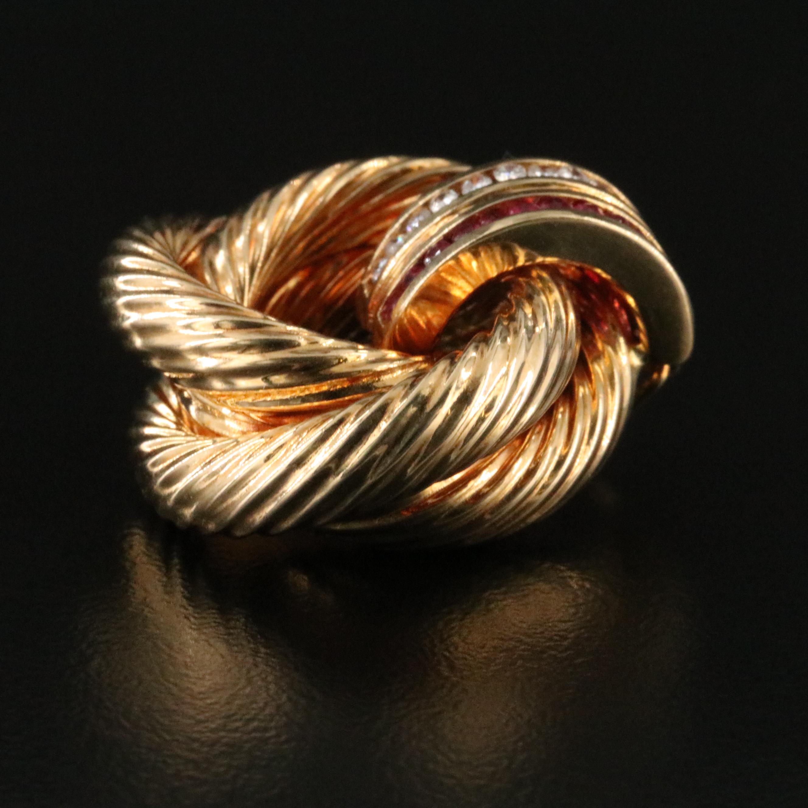 18K Fluted Diamond and Ruby Love Knot Enhancer Pendant