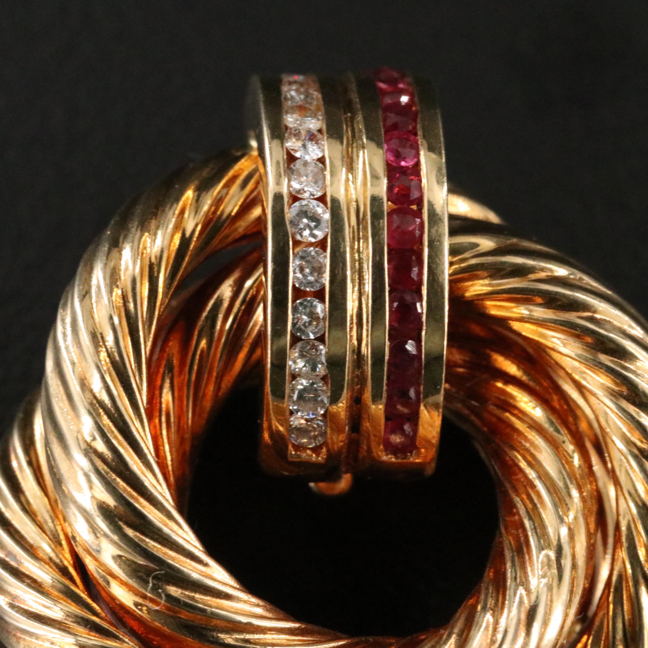 18K Fluted Diamond and Ruby Love Knot Enhancer Pendant