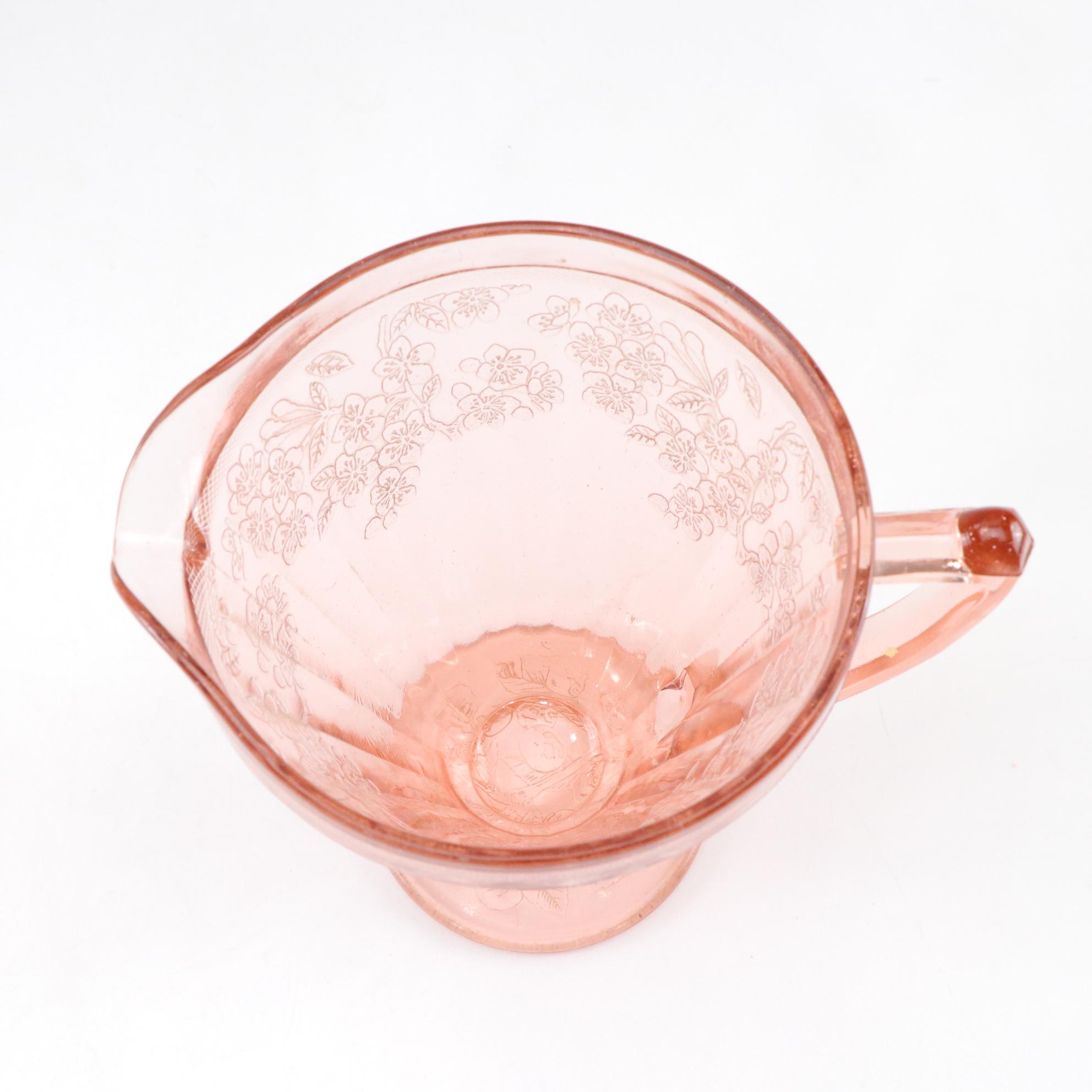 Jeannette Pink Blossom Depression Glass Pitchers with Tiffin Franciscan and More