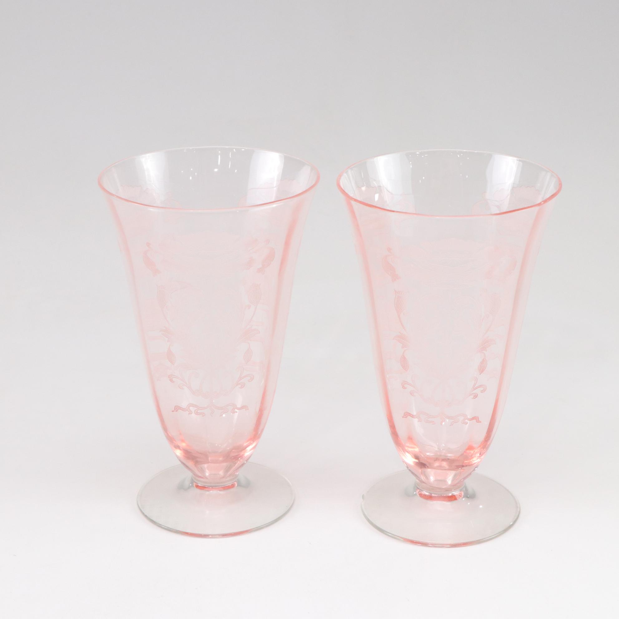 Jeannette Pink Blossom Depression Glass Pitchers with Tiffin Franciscan and More