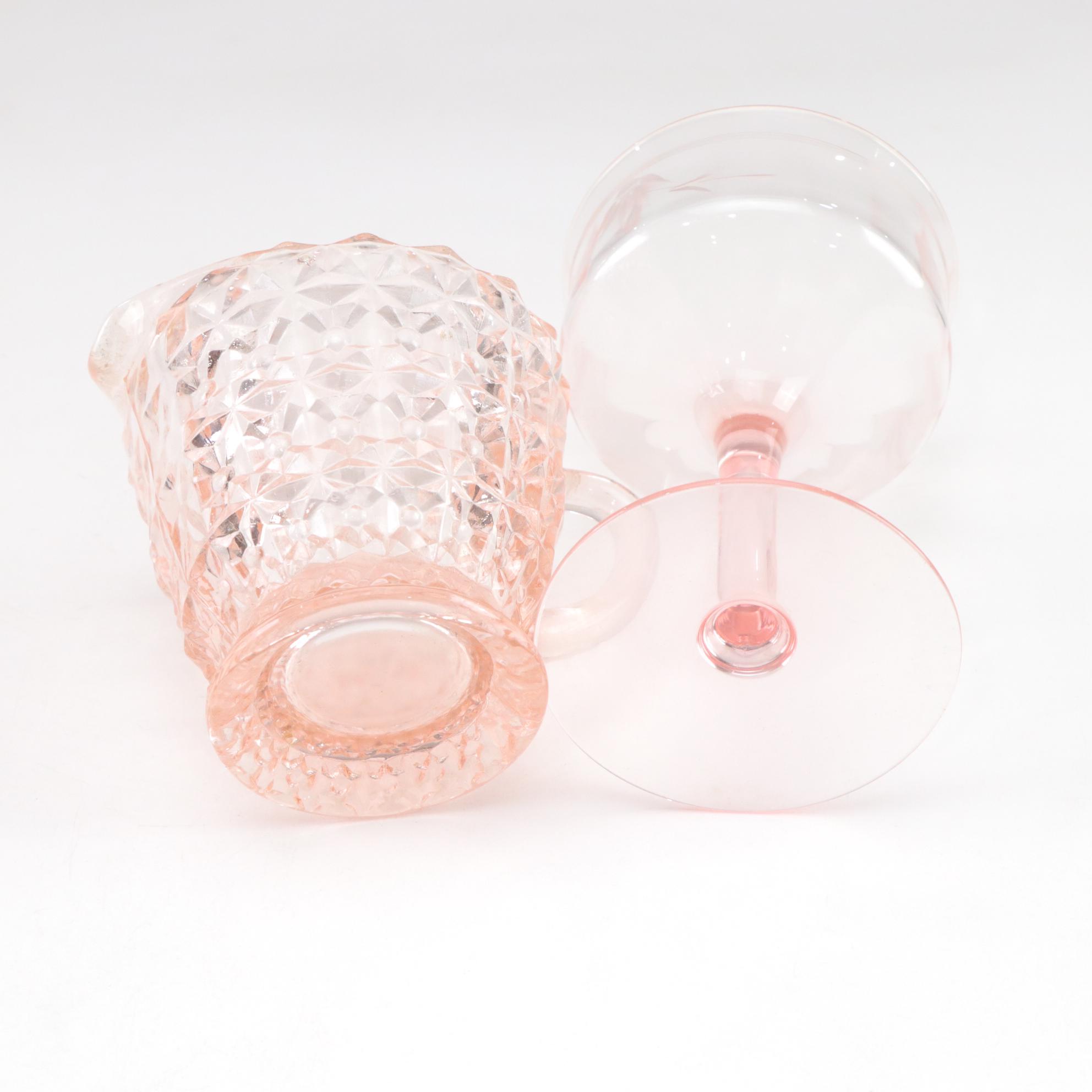 Jeannette Pink Blossom Depression Glass Pitchers with Tiffin Franciscan and More