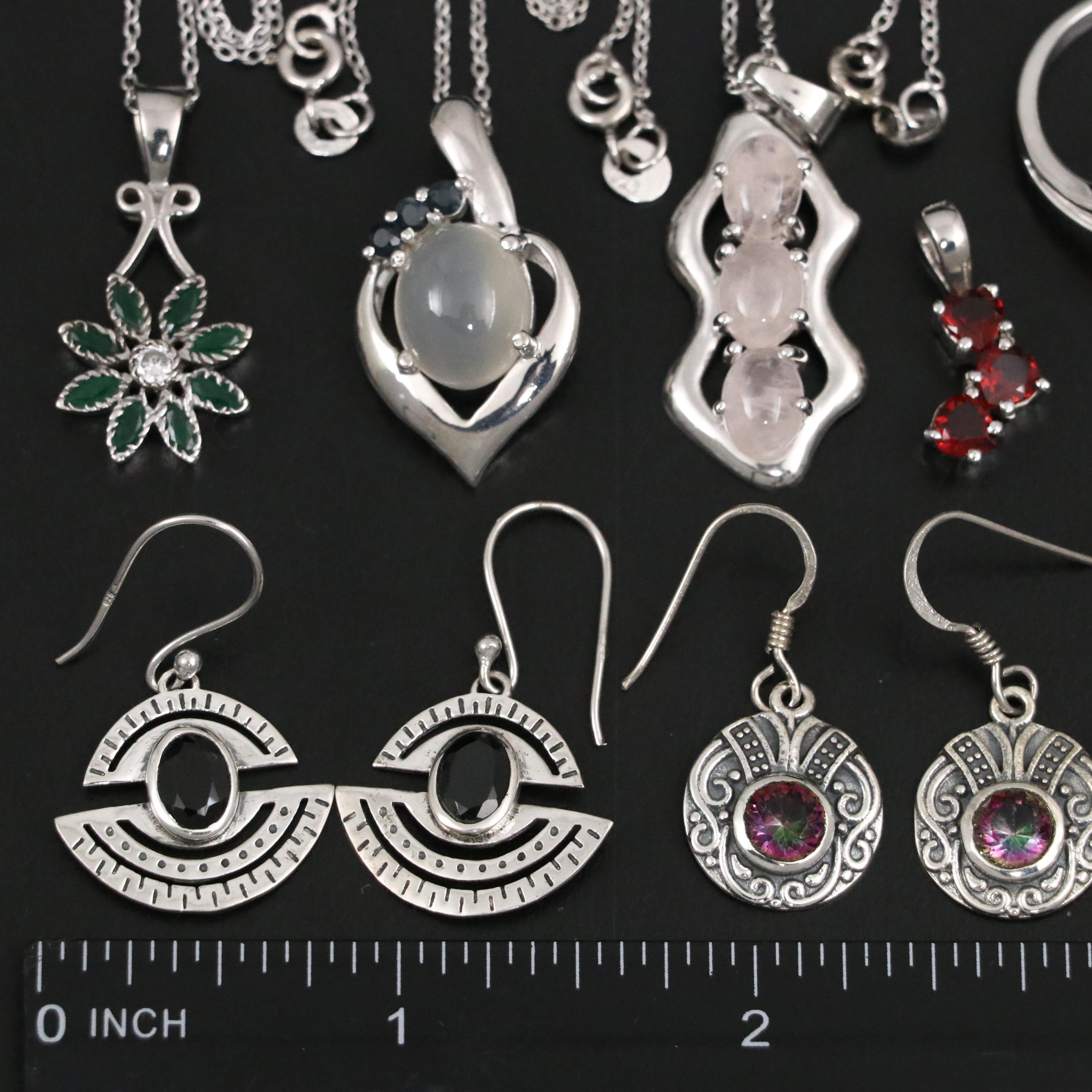 14 Assorted Sterling Silver Rings, Necklaces, Earrings, and Pendants