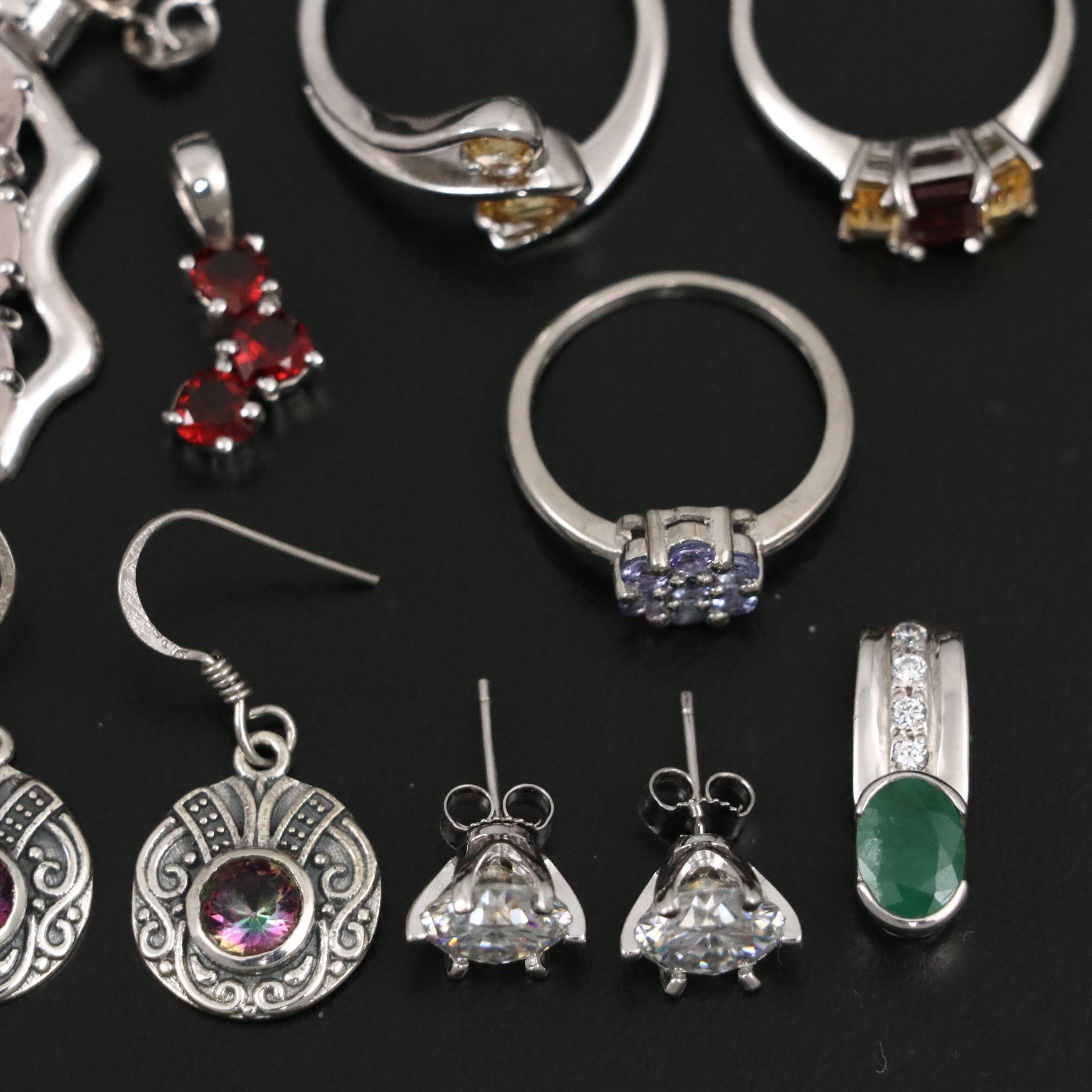 14 Assorted Sterling Silver Rings, Necklaces, Earrings, and Pendants