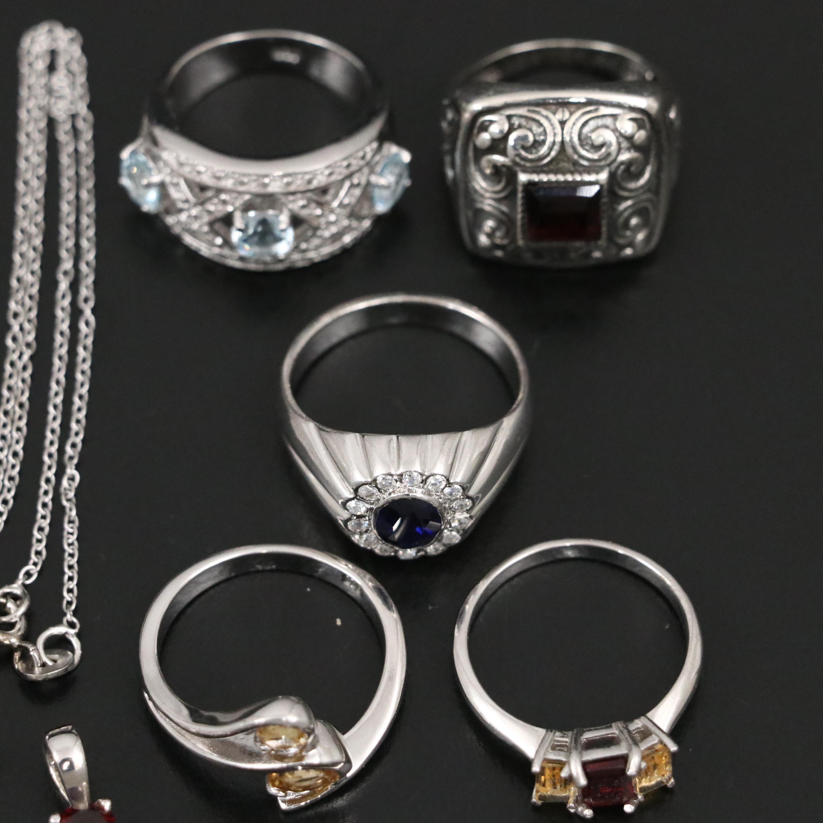 14 Assorted Sterling Silver Rings, Necklaces, Earrings, and Pendants
