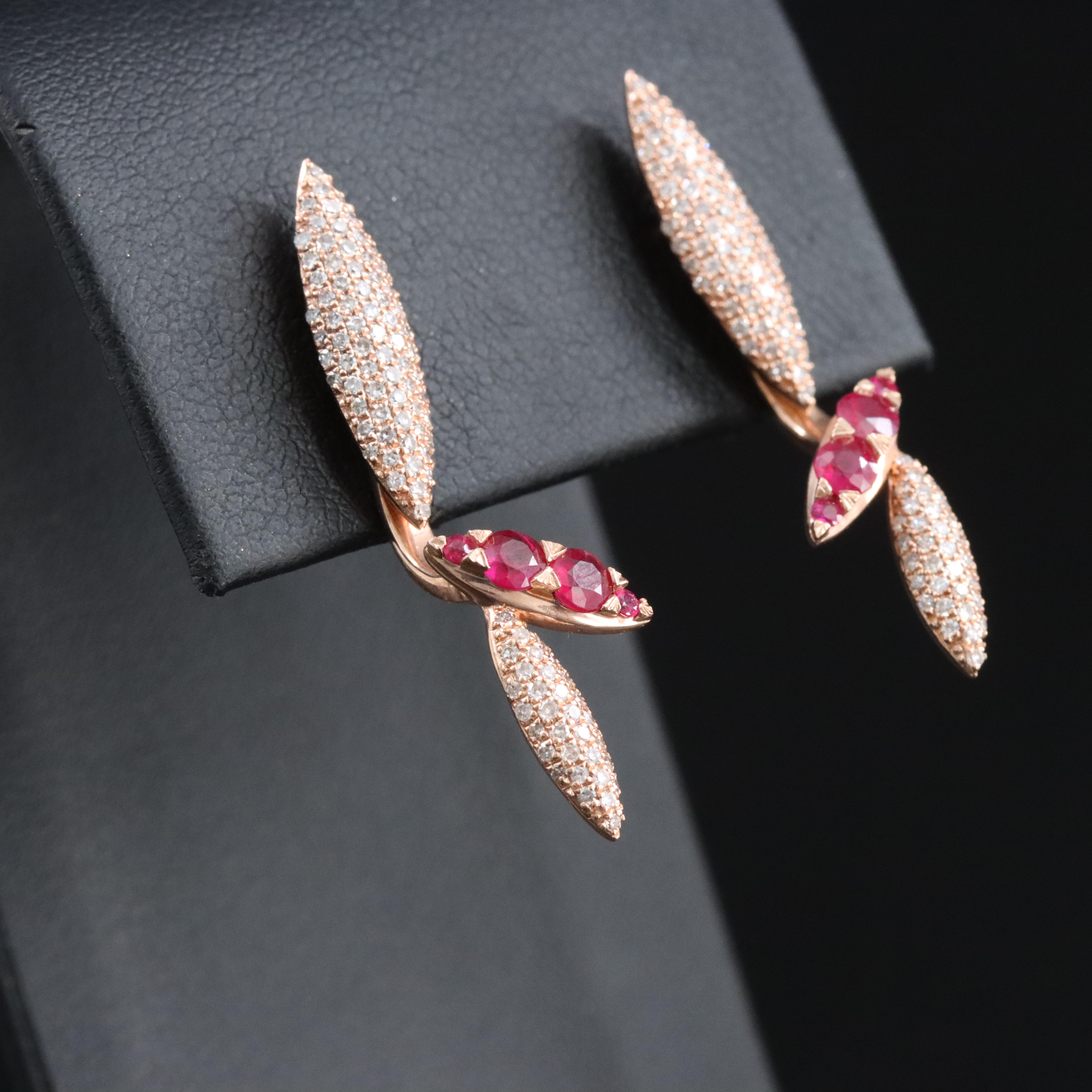 14K Rose Gold Ruby and Diamond Earrings and Enhancers