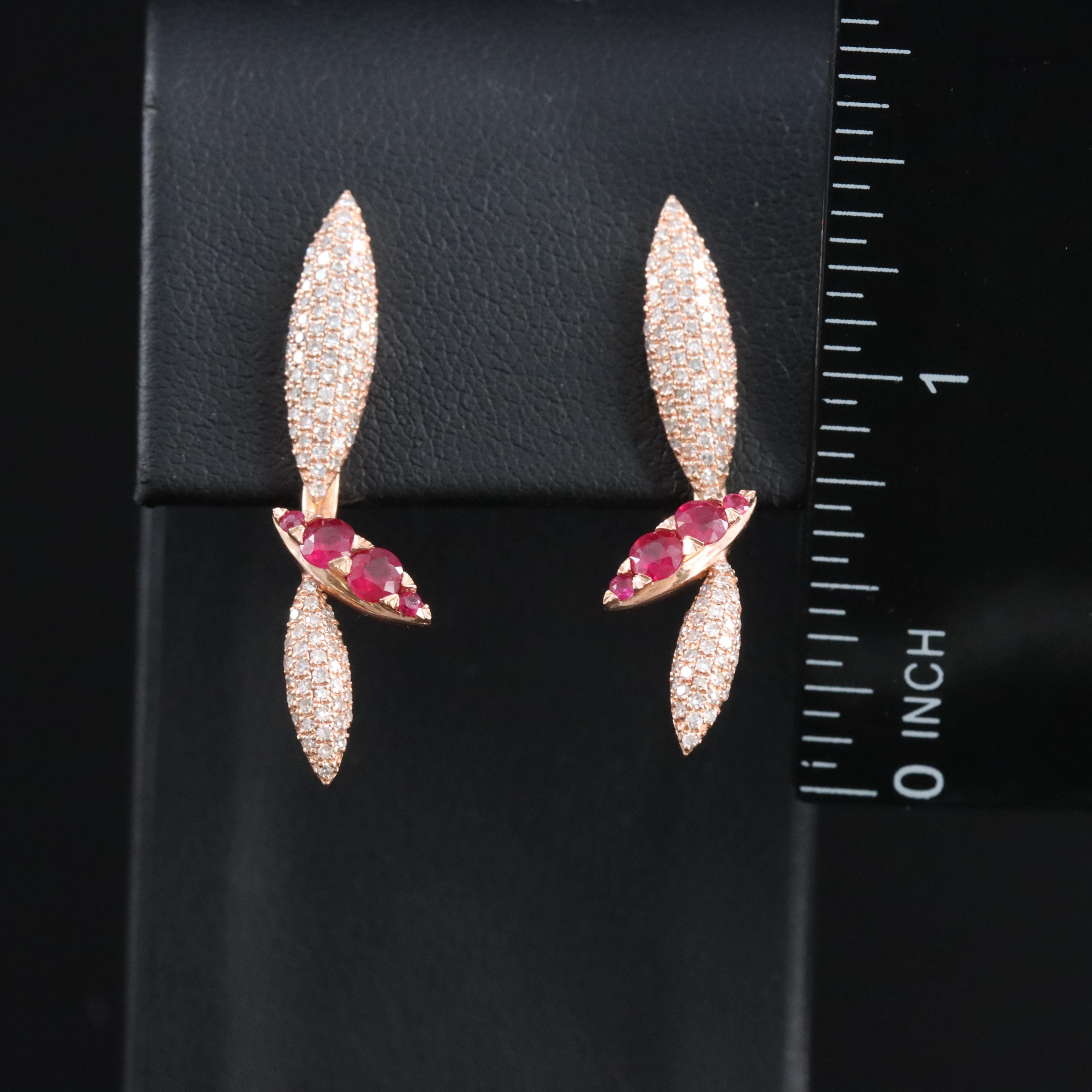14K Rose Gold Ruby and Diamond Earrings and Enhancers