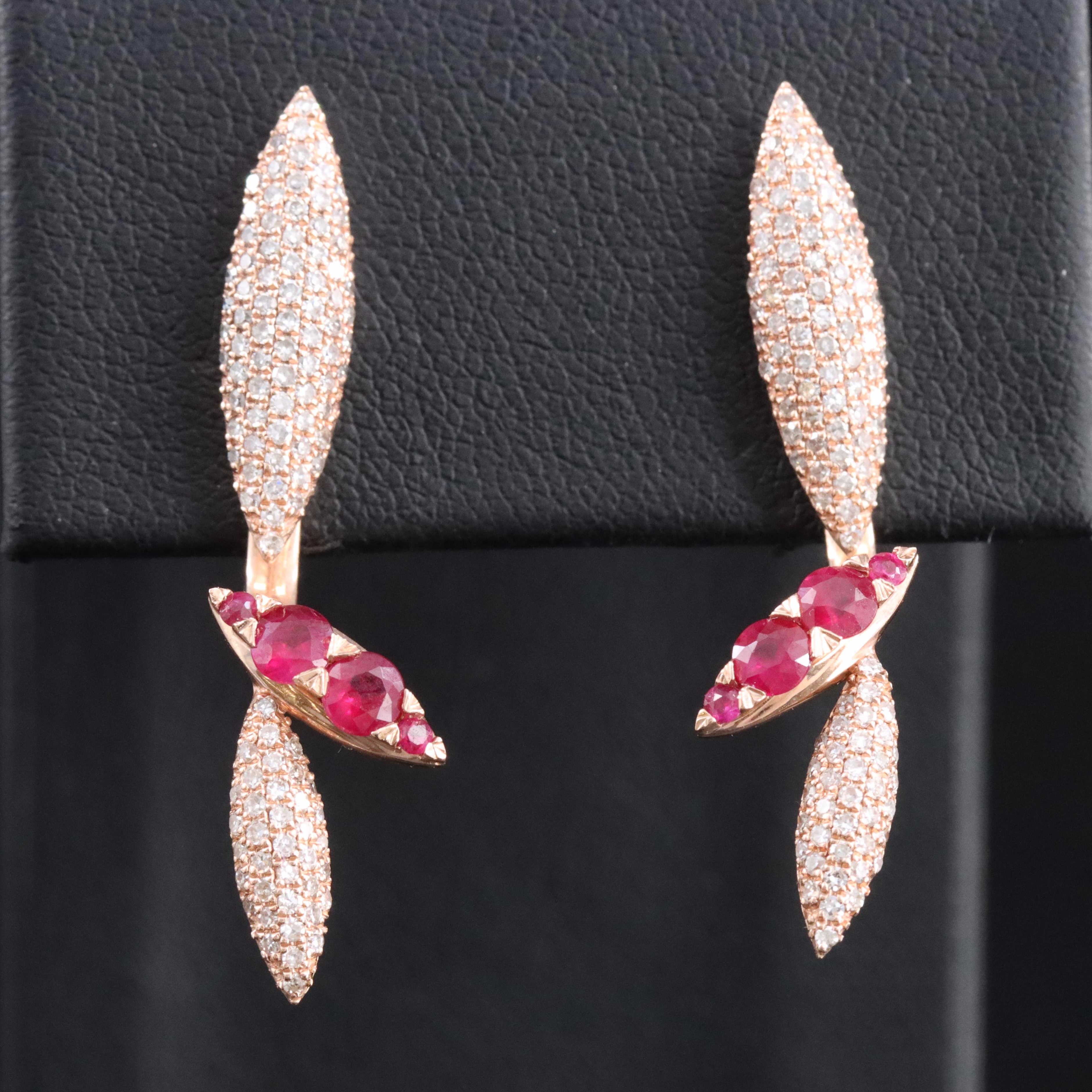 14K Rose Gold Ruby and Diamond Earrings and Enhancers