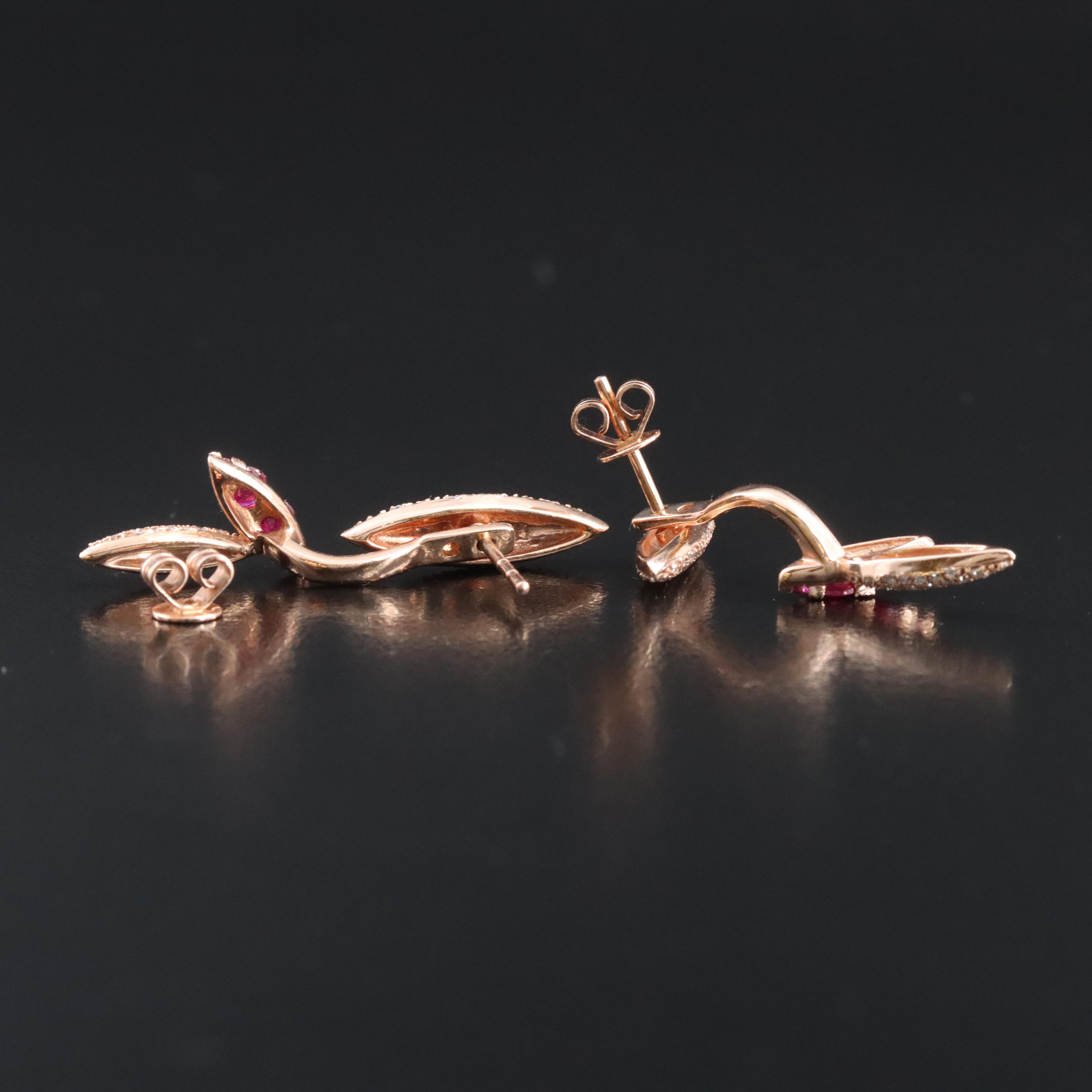 14K Rose Gold Ruby and Diamond Earrings and Enhancers