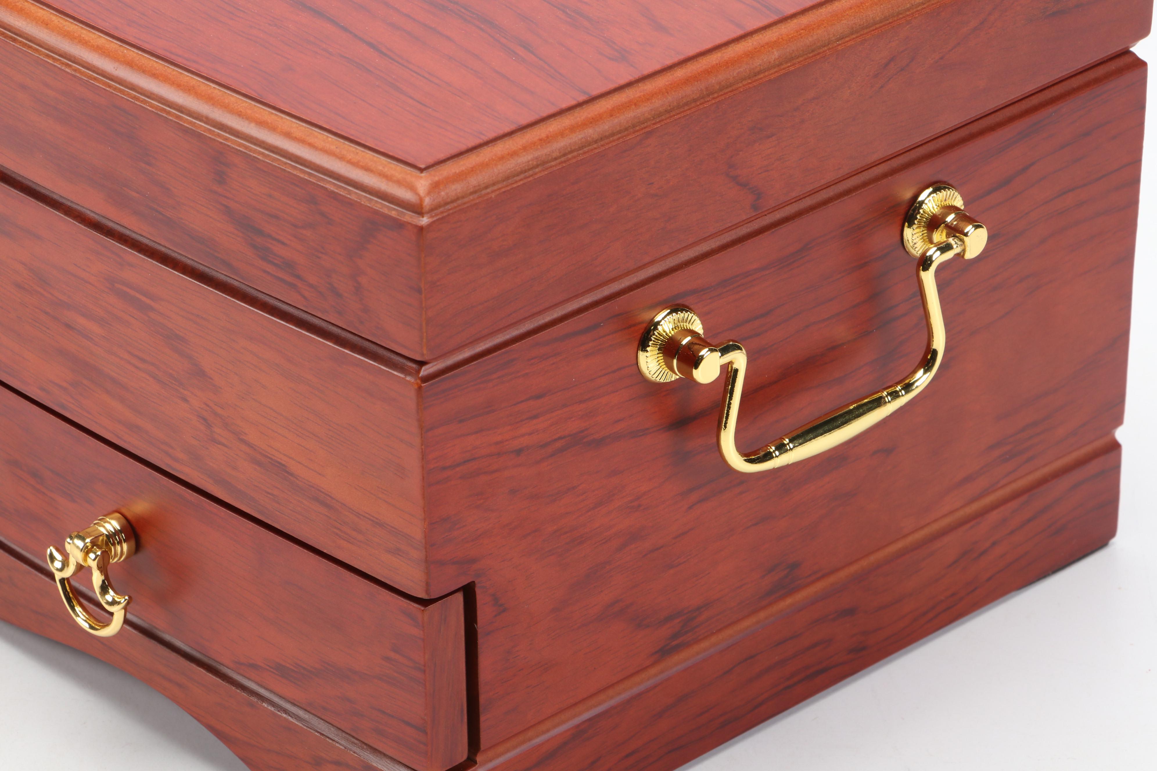 Jere Cherry Finish Wood Jewelry Box with Brass Handles