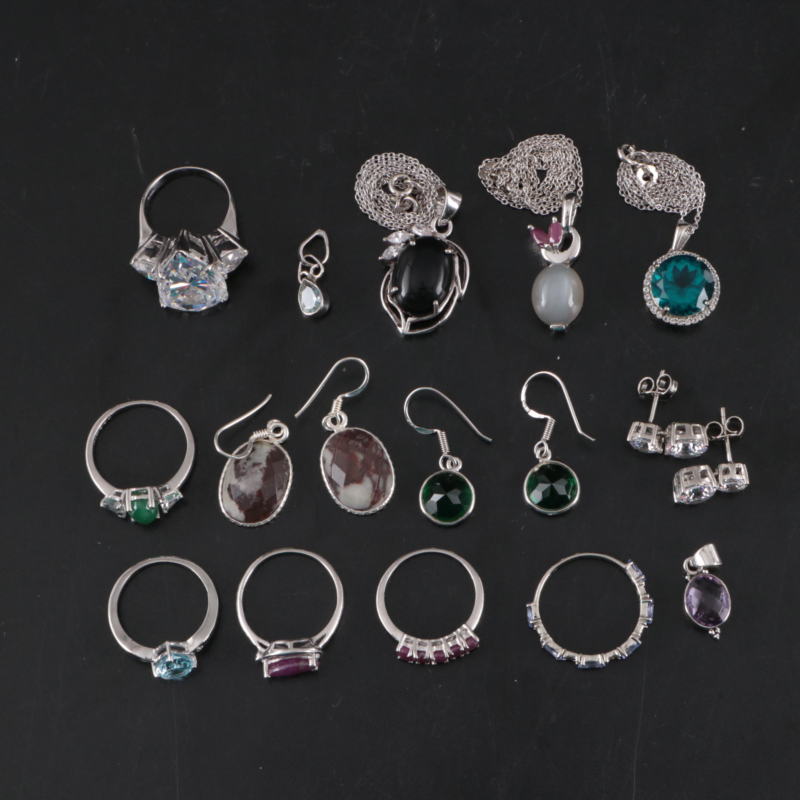 14 Assorted Sterling Silver Rings, Necklaces, Earrings, and Pendants