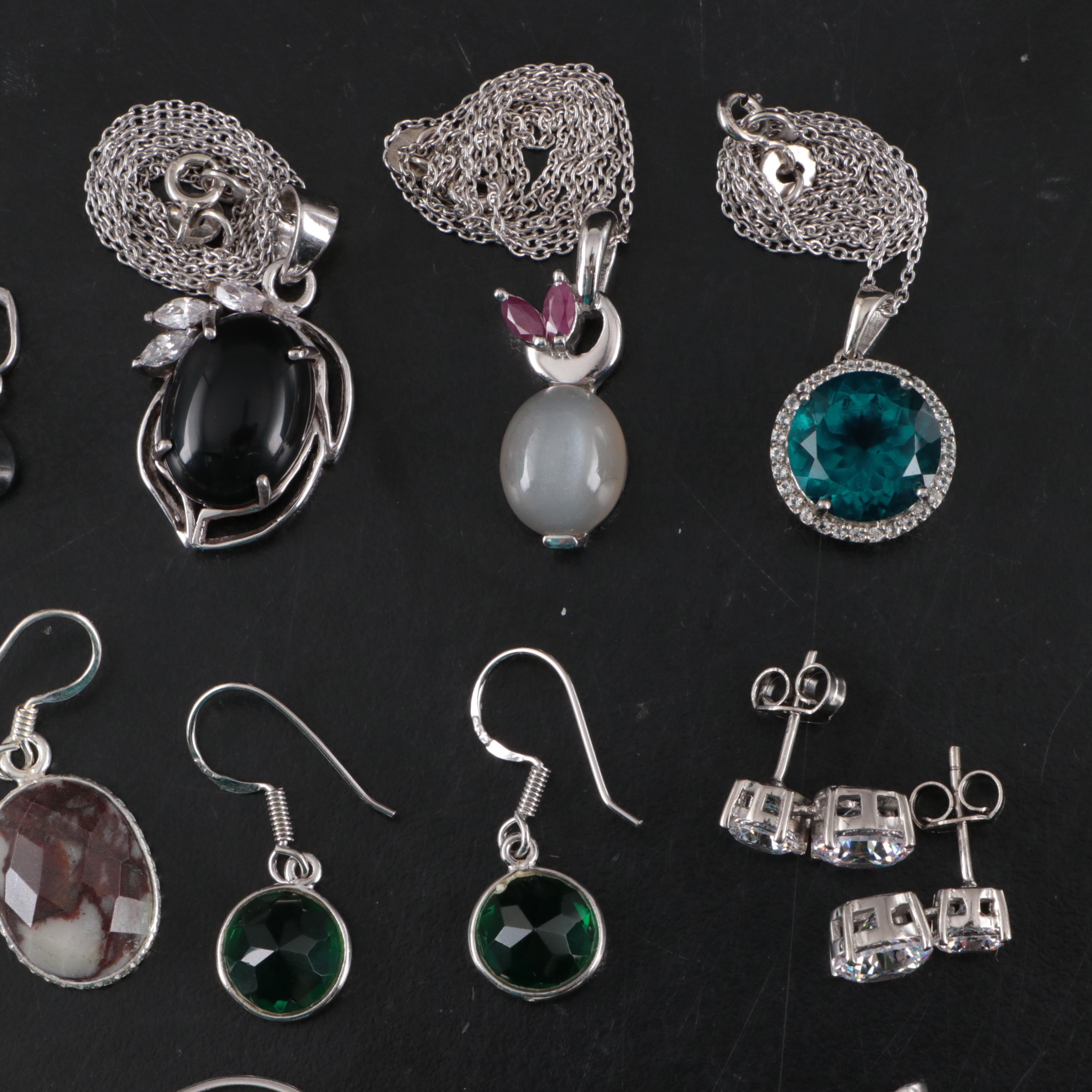 14 Assorted Sterling Silver Rings, Necklaces, Earrings, and Pendants
