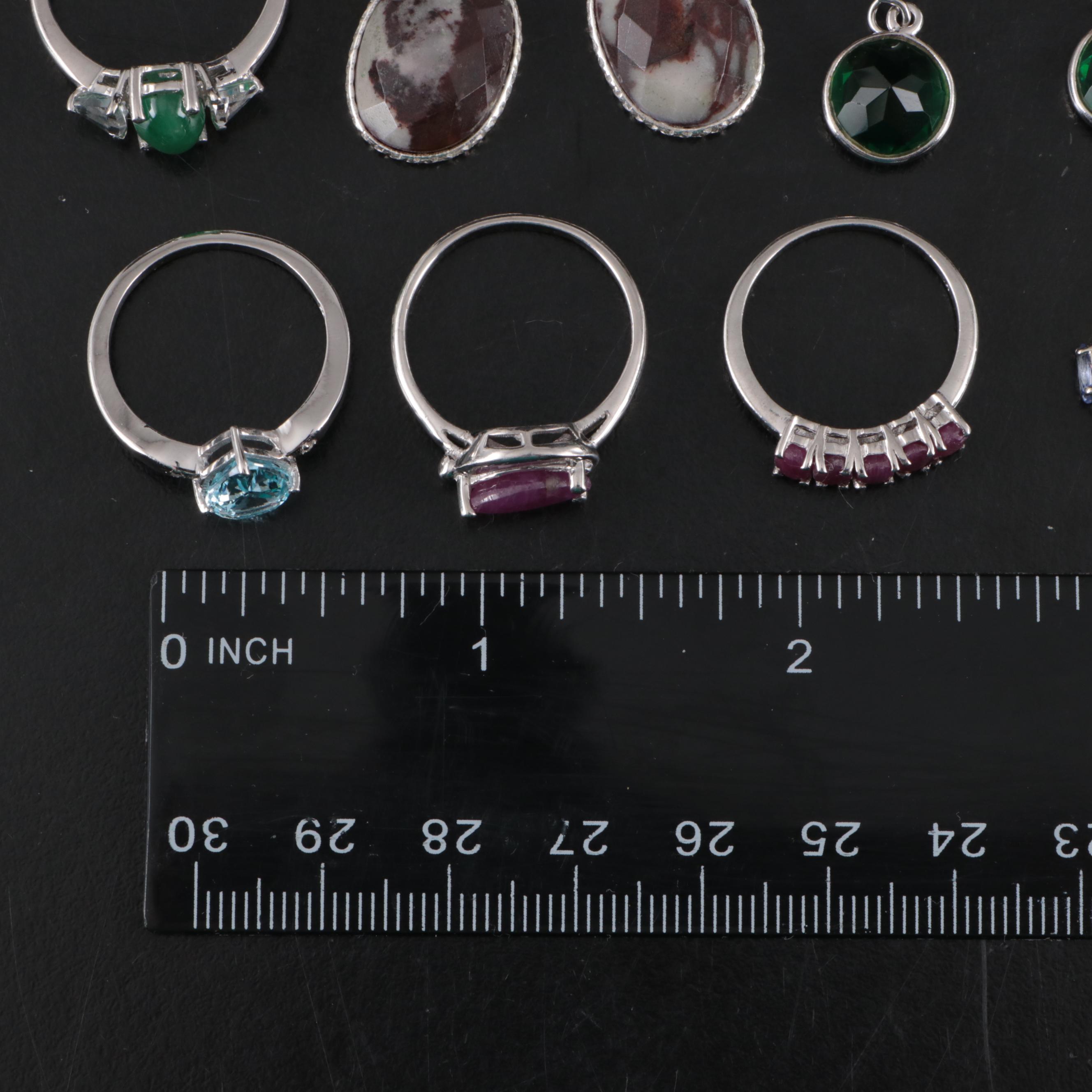 14 Assorted Sterling Silver Rings, Necklaces, Earrings, and Pendants