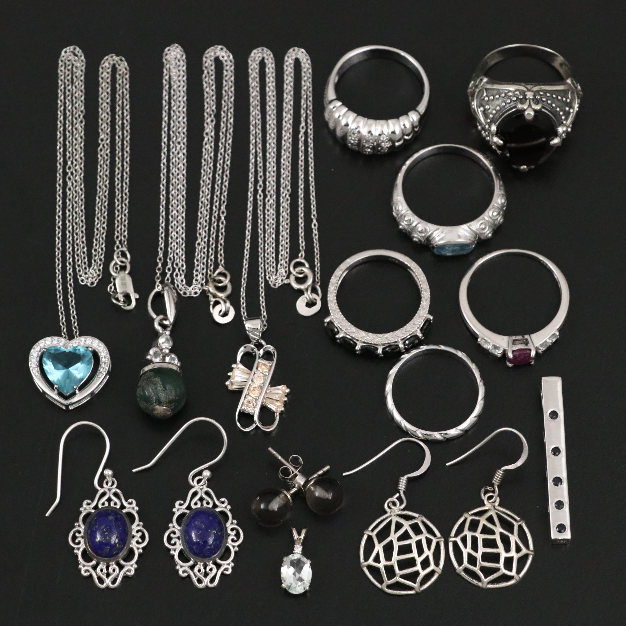 14 Assorted Sterling Silver Rings, Necklaces, Earrings, and Pendants