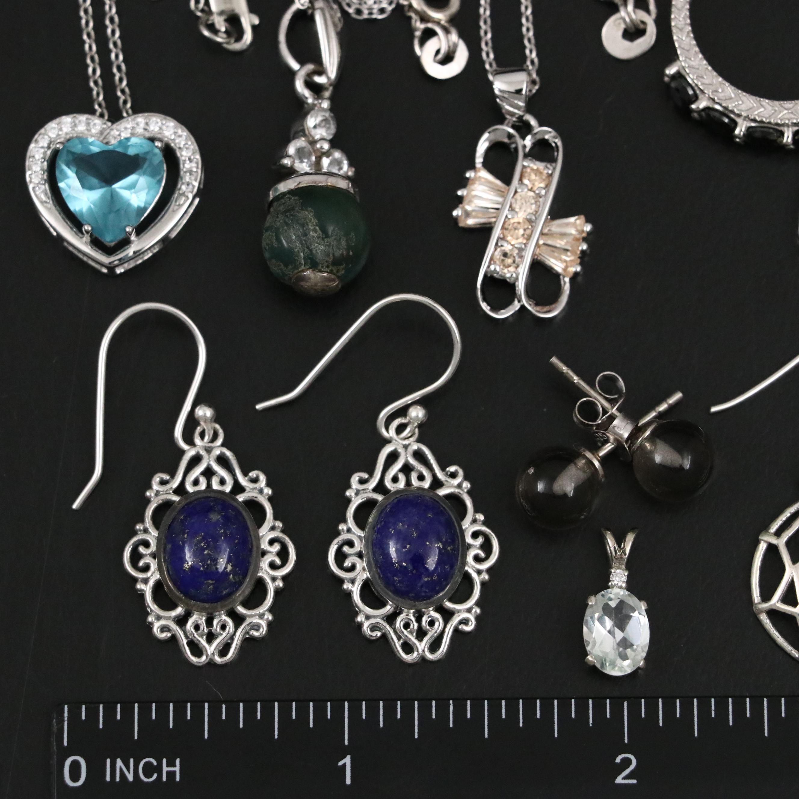 14 Assorted Sterling Silver Rings, Necklaces, Earrings, and Pendants