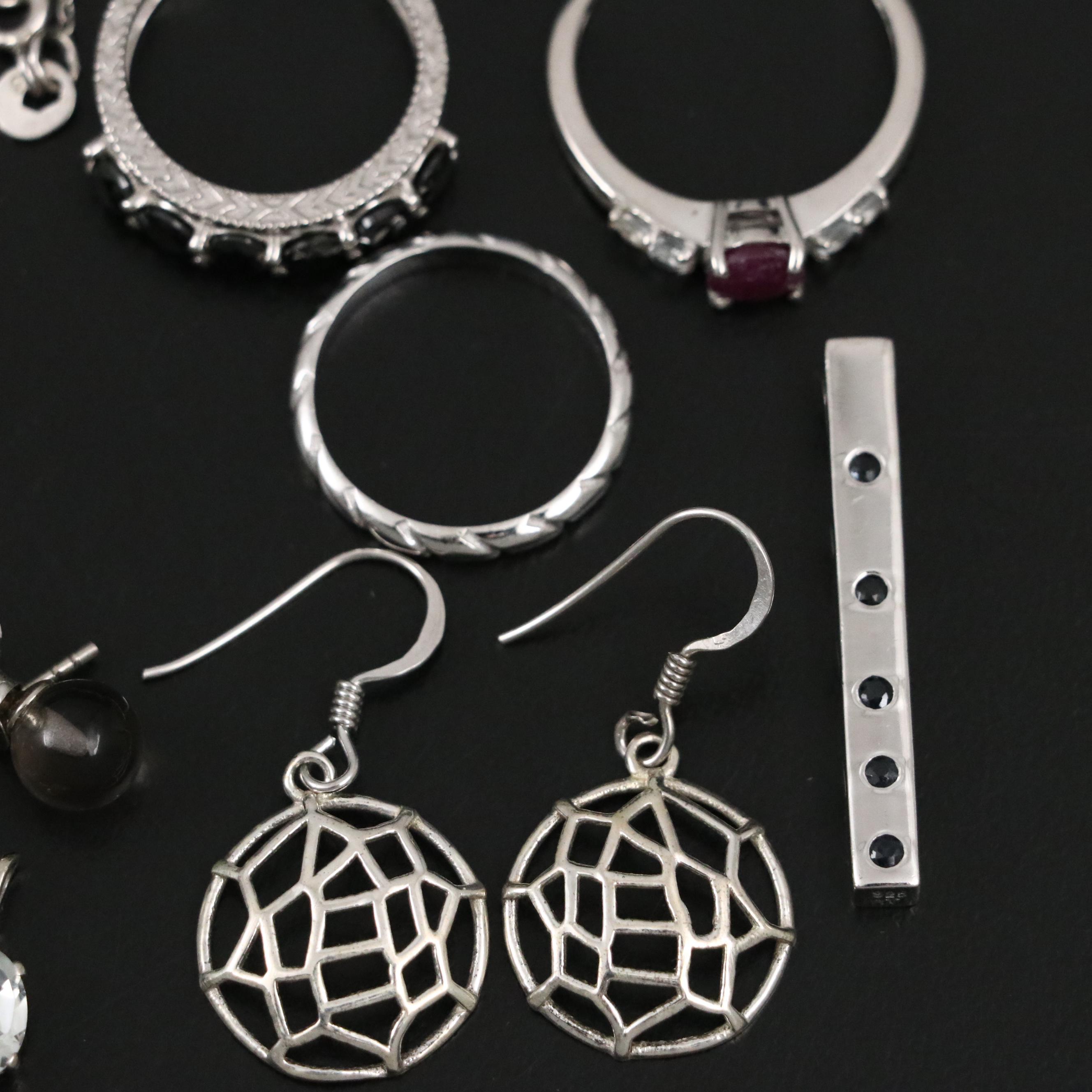 14 Assorted Sterling Silver Rings, Necklaces, Earrings, and Pendants
