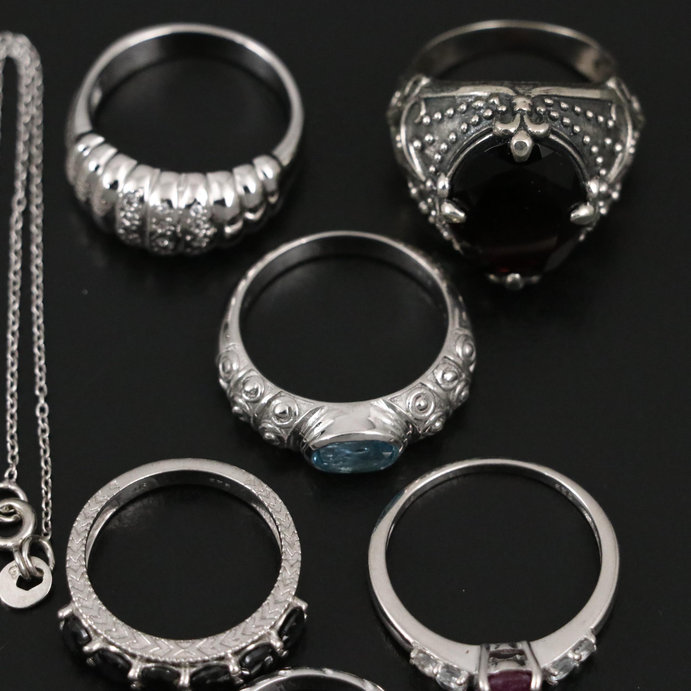 14 Assorted Sterling Silver Rings, Necklaces, Earrings, and Pendants