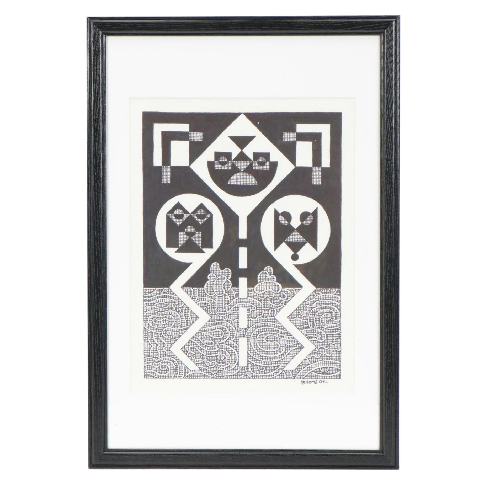 Jerry Kellems Abstract Ink Drawing, 2004