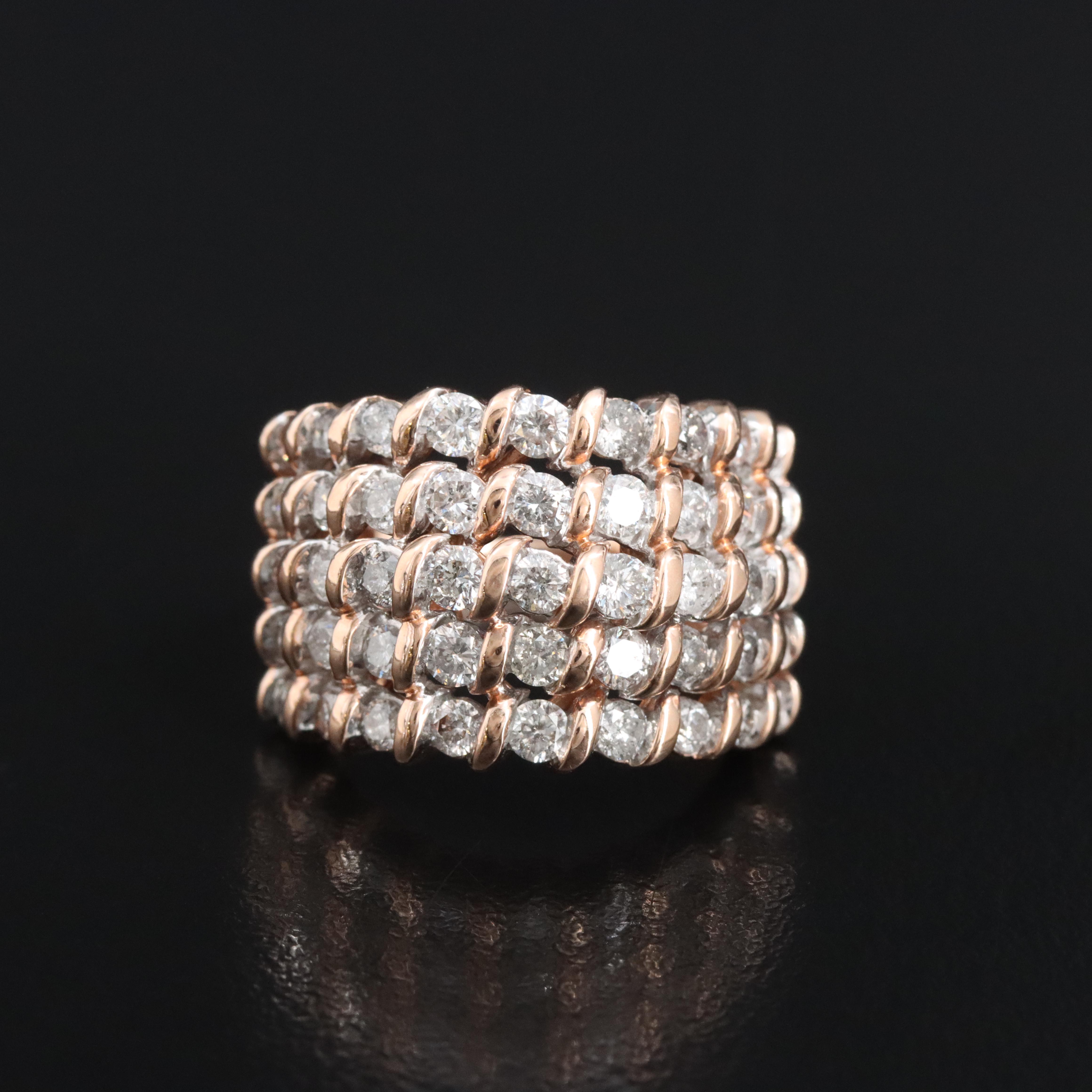 14K Rose Gold 2.02 CTW Diamond Multi-Row Ring