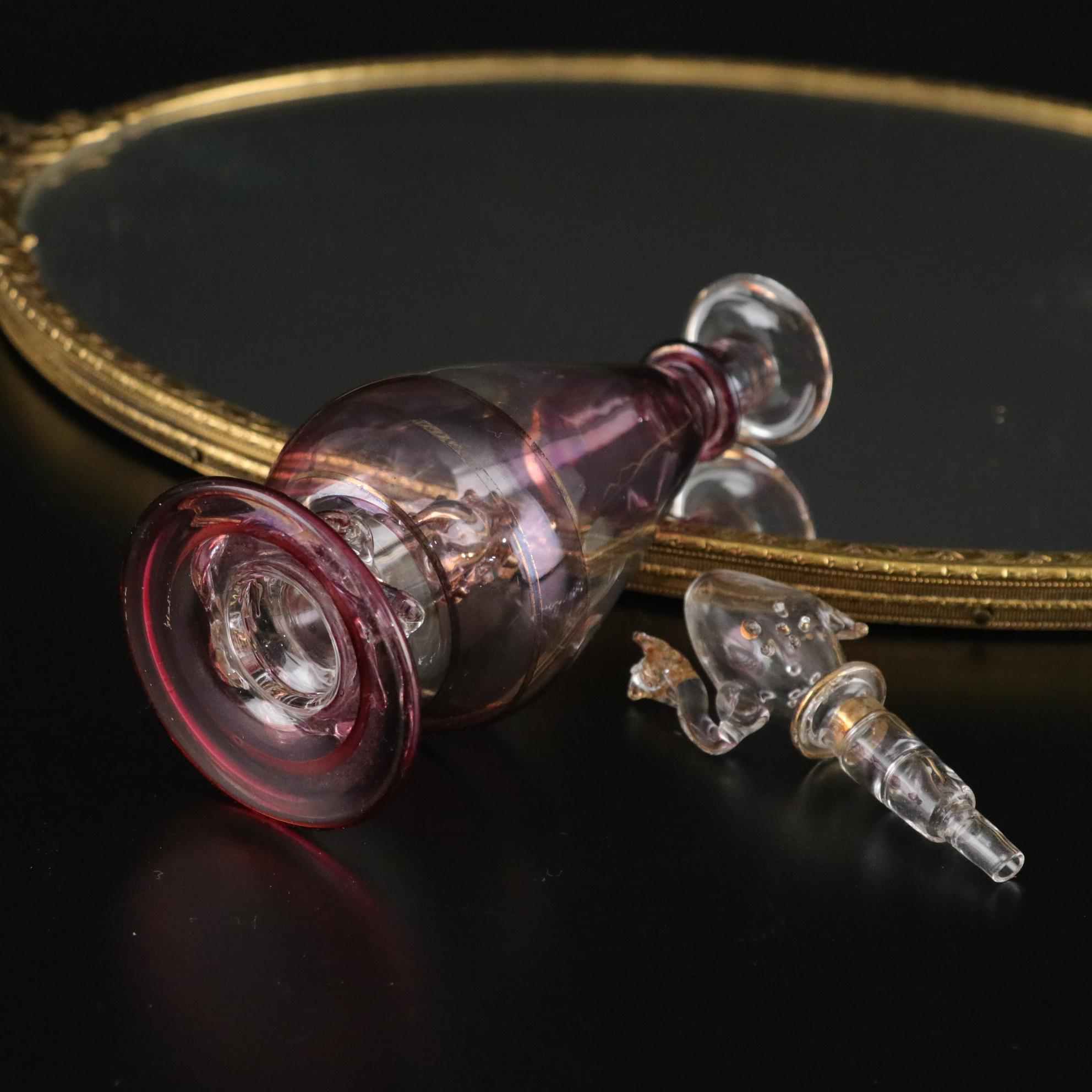 Waterford Crystal Pyramid in Vanity Set with Brass Cherub Mirror Tray & More