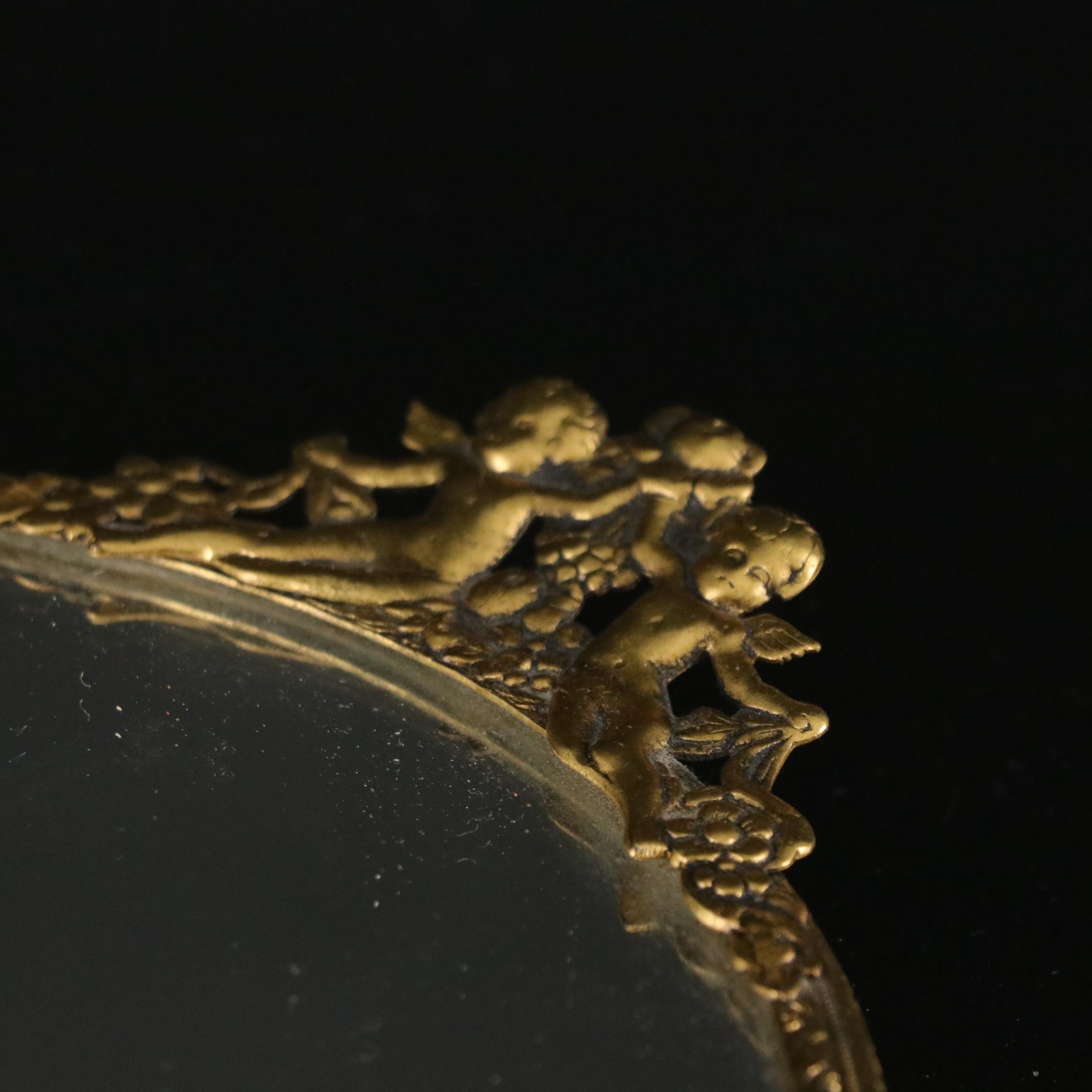 Waterford Crystal Pyramid in Vanity Set with Brass Cherub Mirror Tray & More