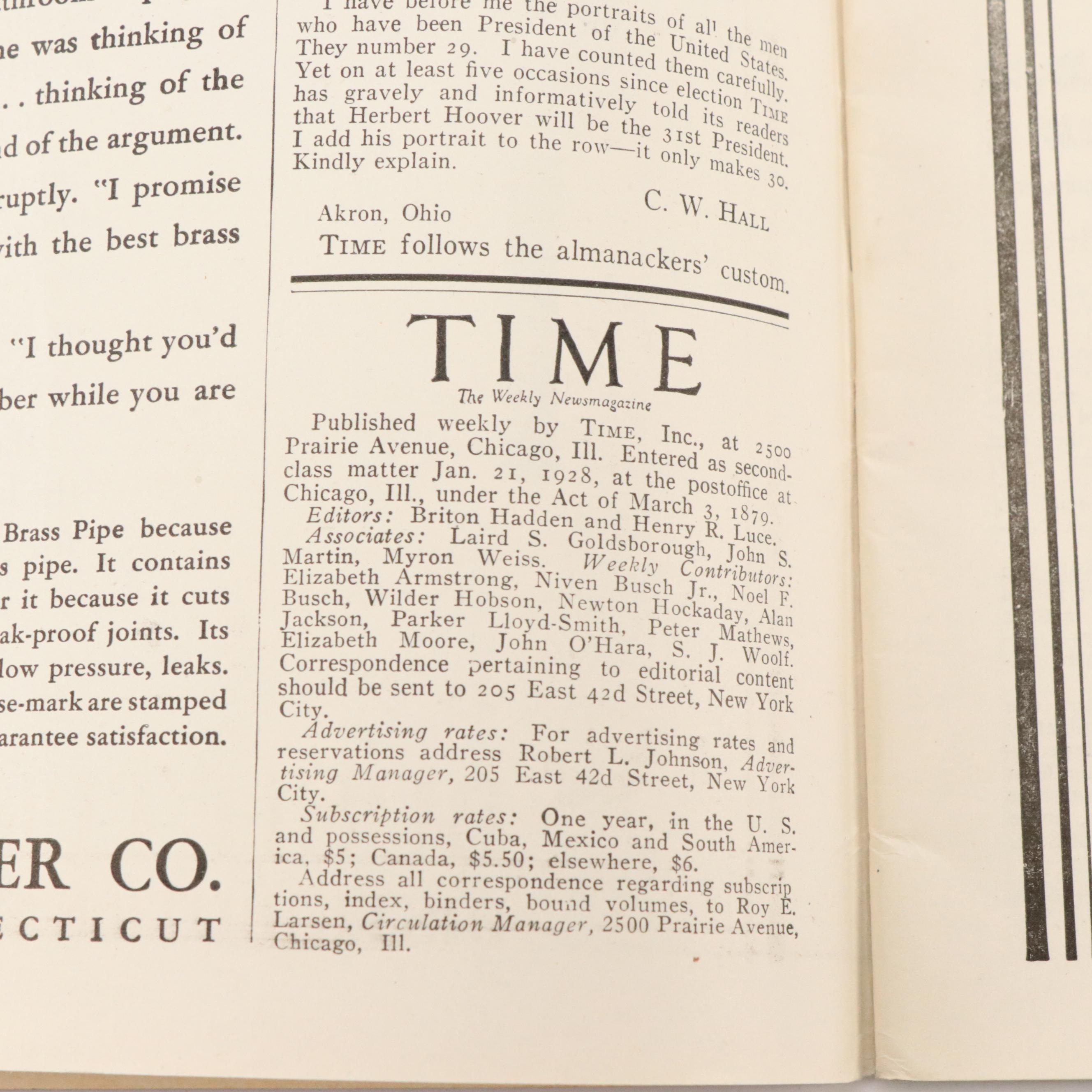 "Time" Magazine Featuring Christ of the Andes, 1928