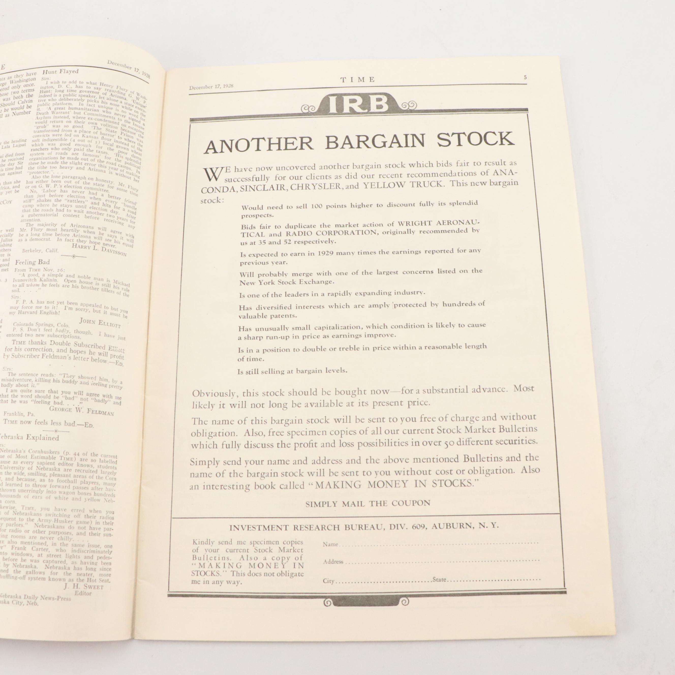 "Time" Magazine Featuring Christ of the Andes, 1928