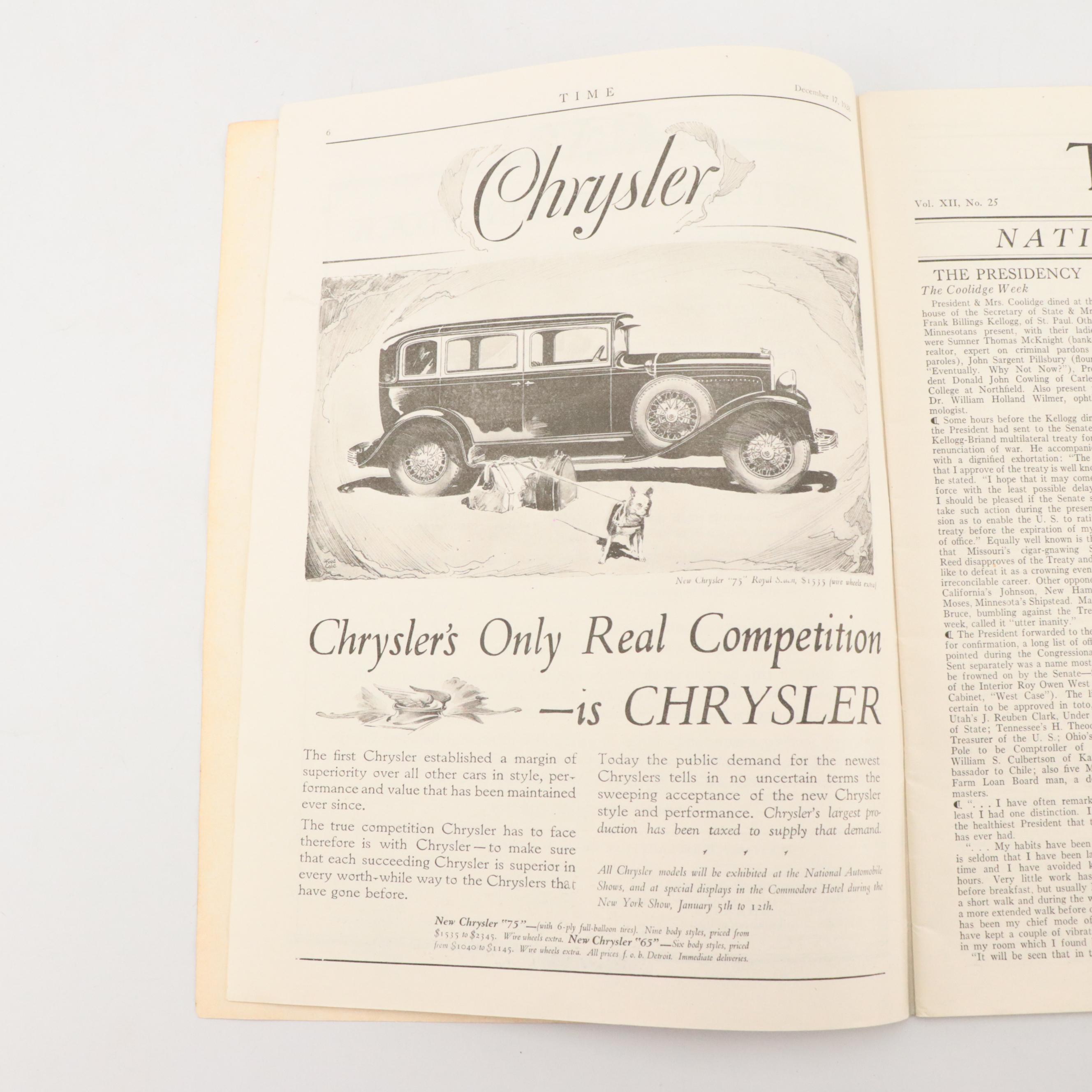 "Time" Magazine Featuring Christ of the Andes, 1928