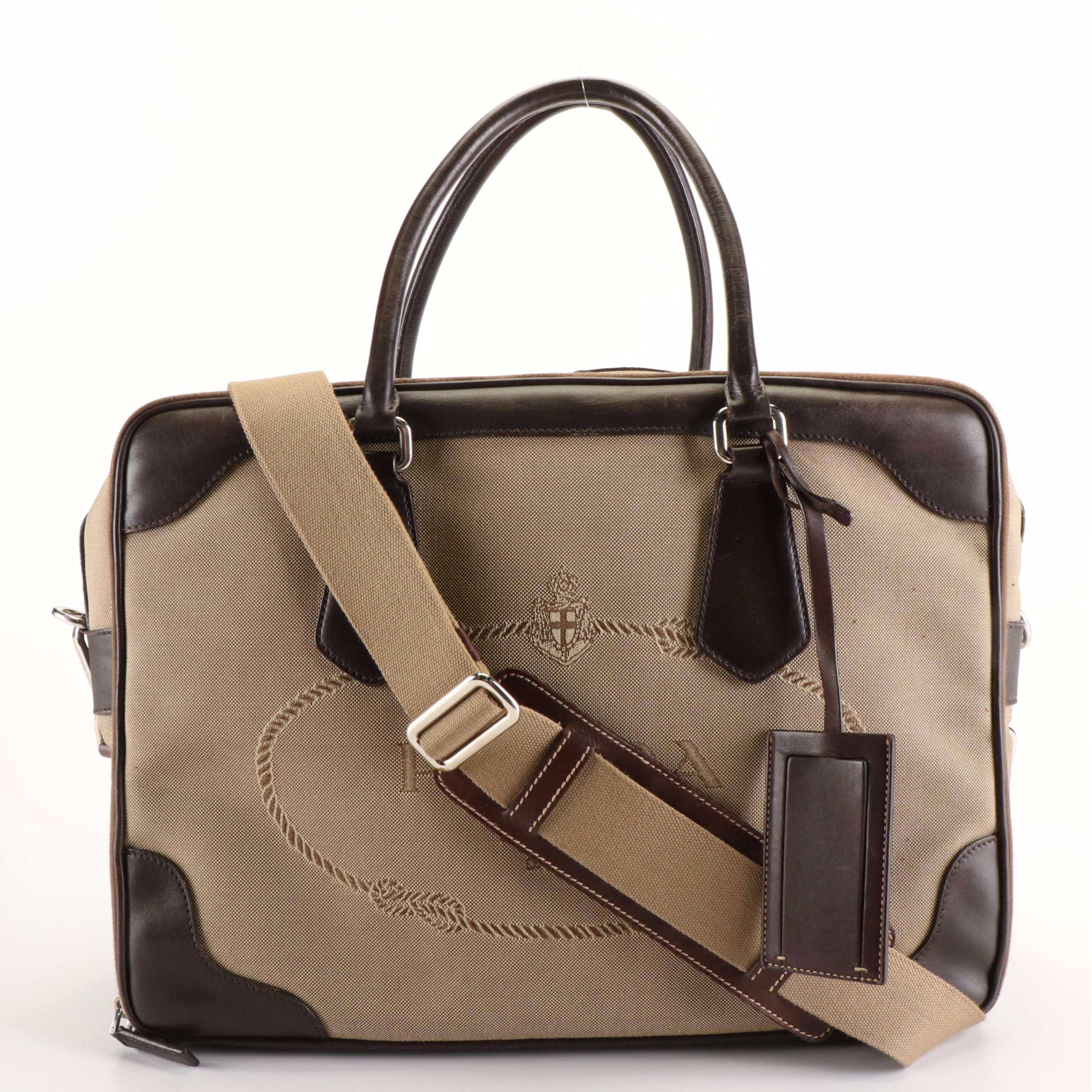 Prada Jacquard Canvas and Leather Satchel