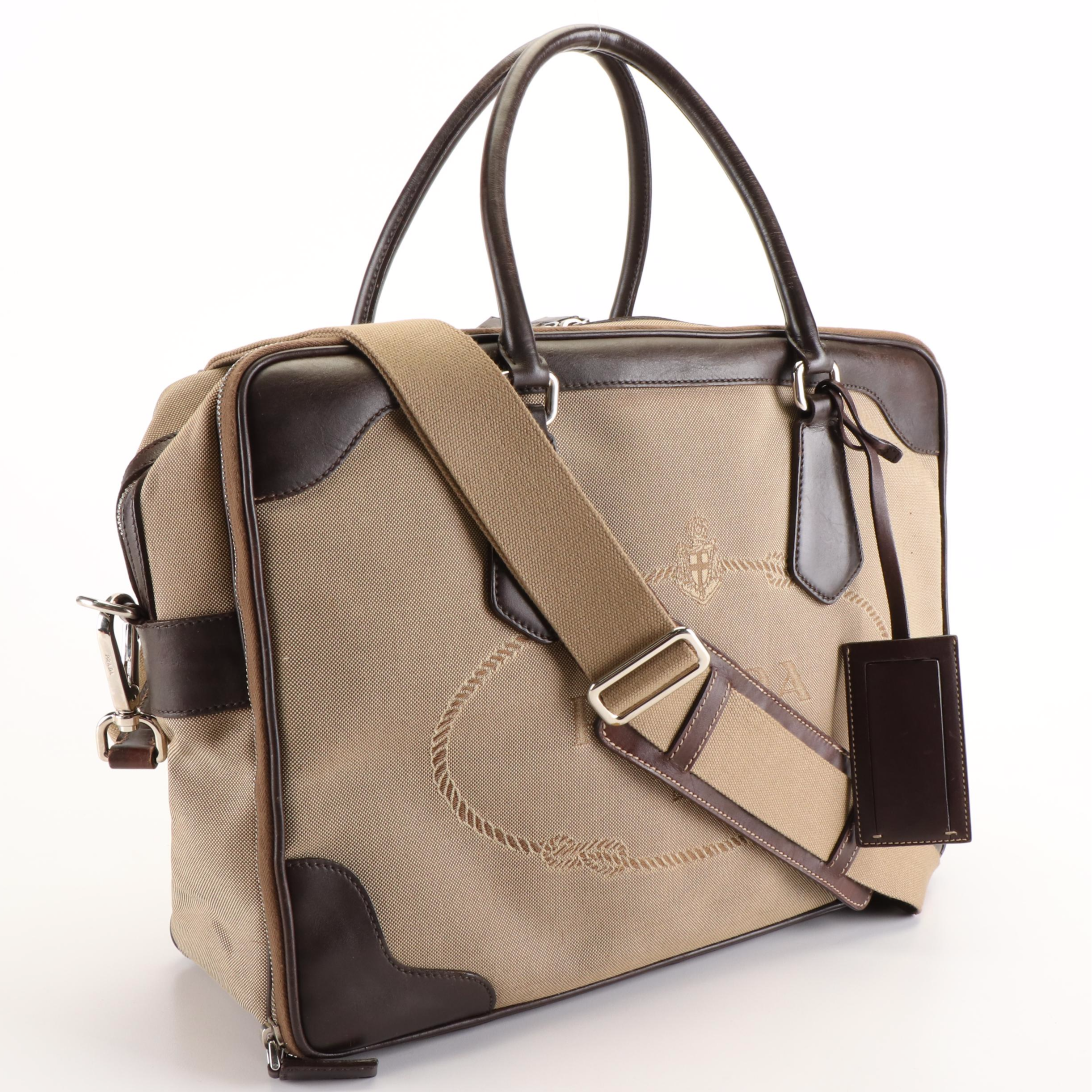 Prada Jacquard Canvas and Leather Satchel
