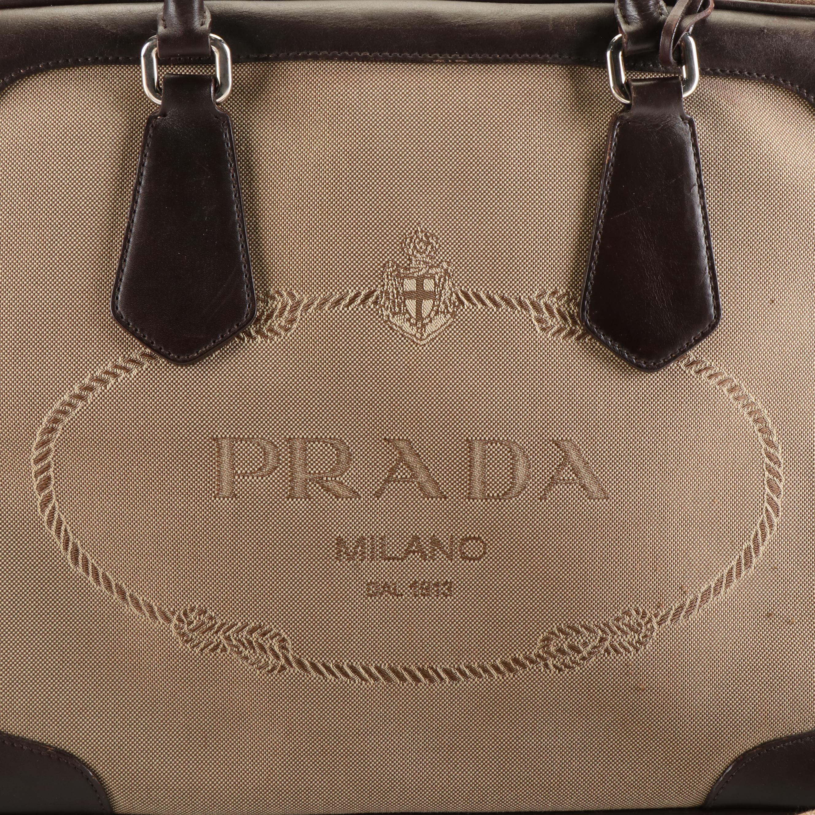 Prada Jacquard Canvas and Leather Satchel