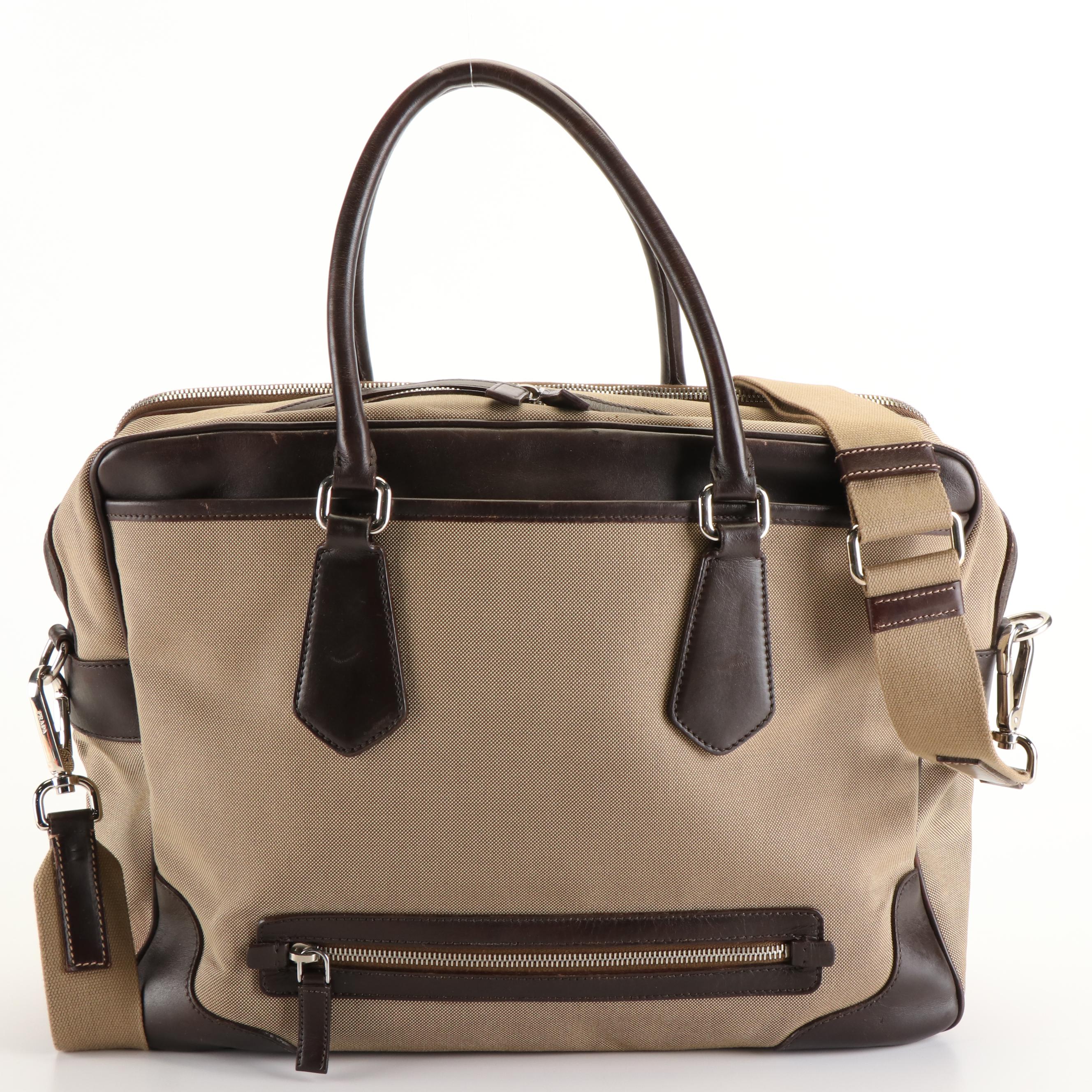 Prada Jacquard Canvas and Leather Satchel