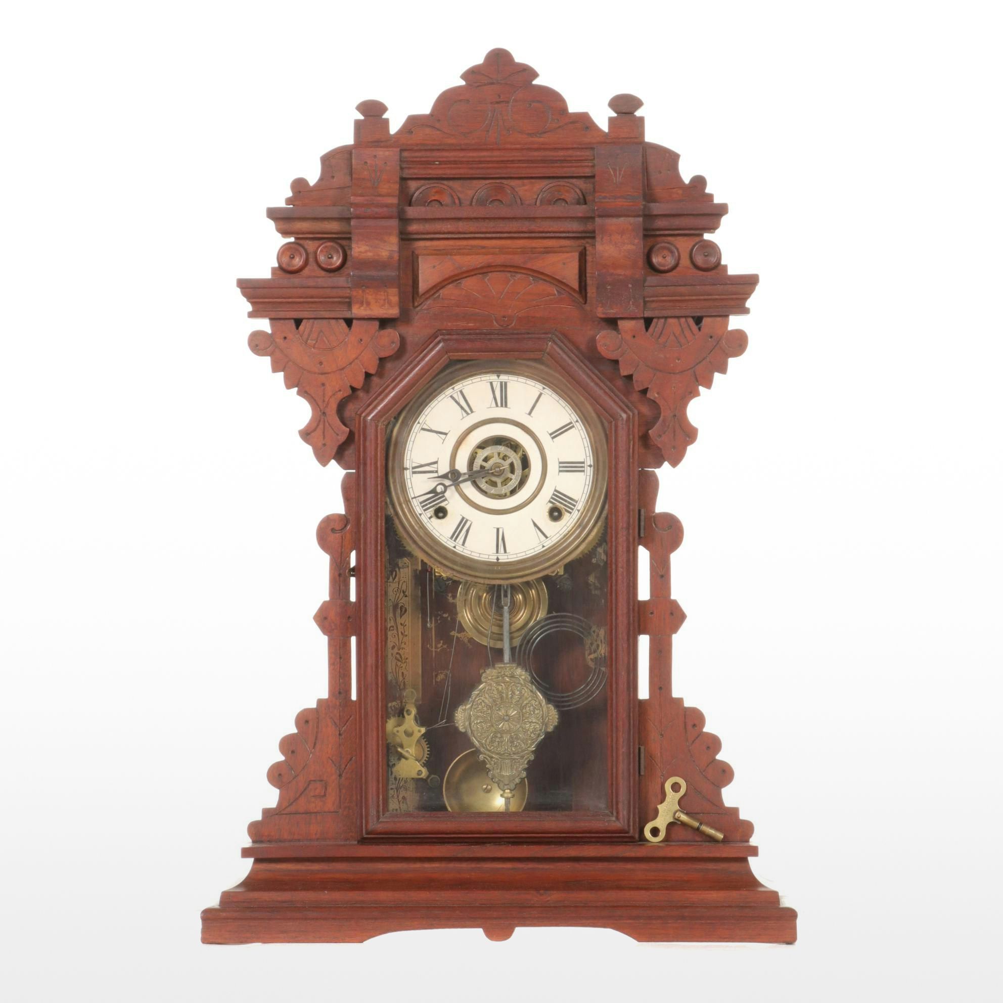 E. Ingraham Walnut Gingerbread Clock