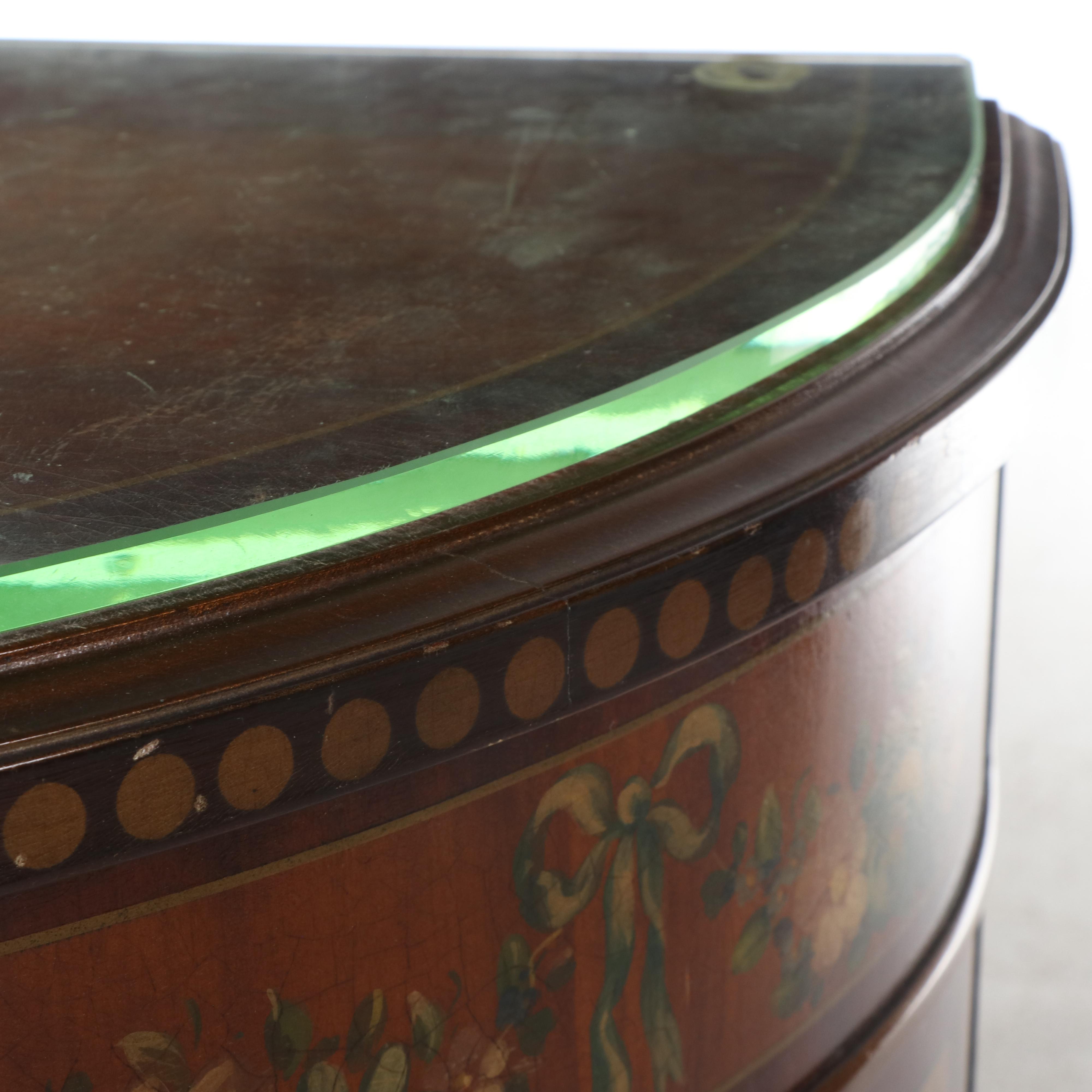 Imperial Furniture Adam Style Painted and Parcel-Gilt Satinwood Demilune Cabinet