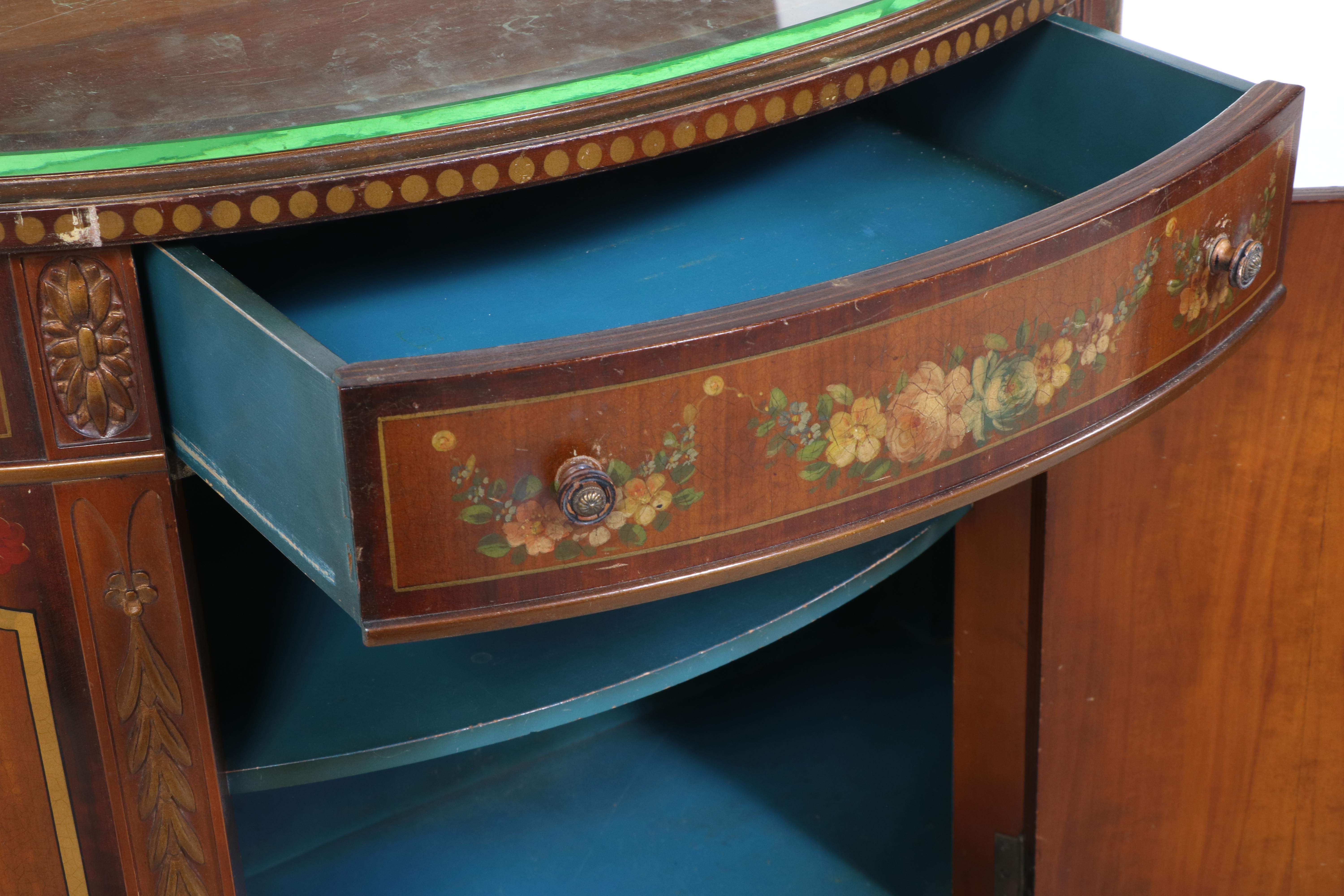 Imperial Furniture Adam Style Painted and Parcel-Gilt Satinwood Demilune Cabinet