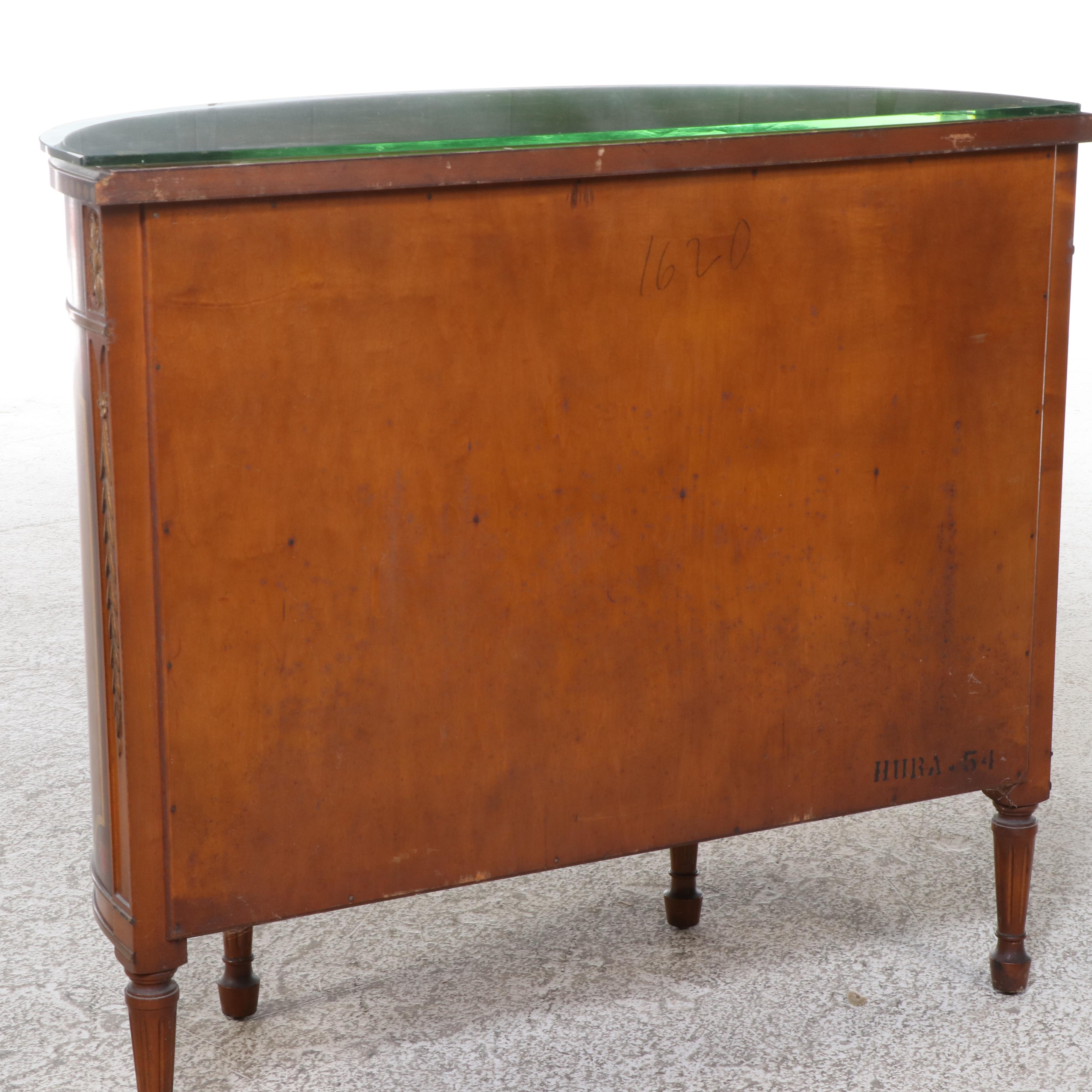 Imperial Furniture Adam Style Painted and Parcel-Gilt Satinwood Demilune Cabinet